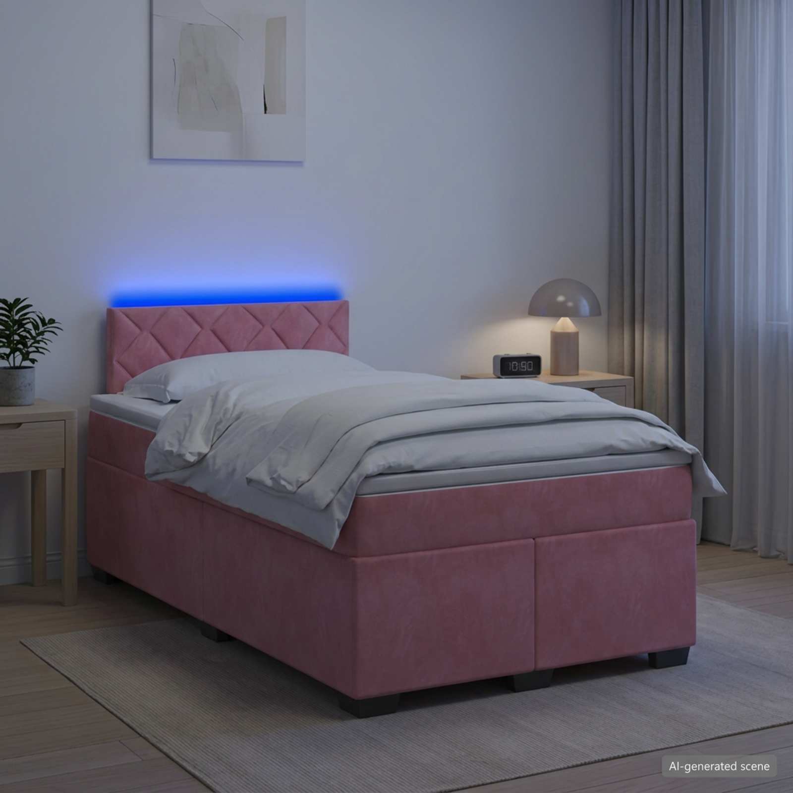 Lit de box spring avec matelas et LED Rose 120 x 200 cm Velours