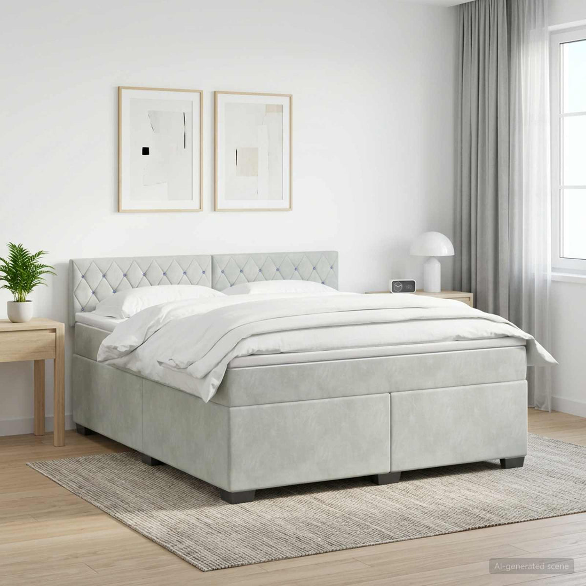 Lit de box spring avec matelas et LED Gris clair 140 x 190 cm