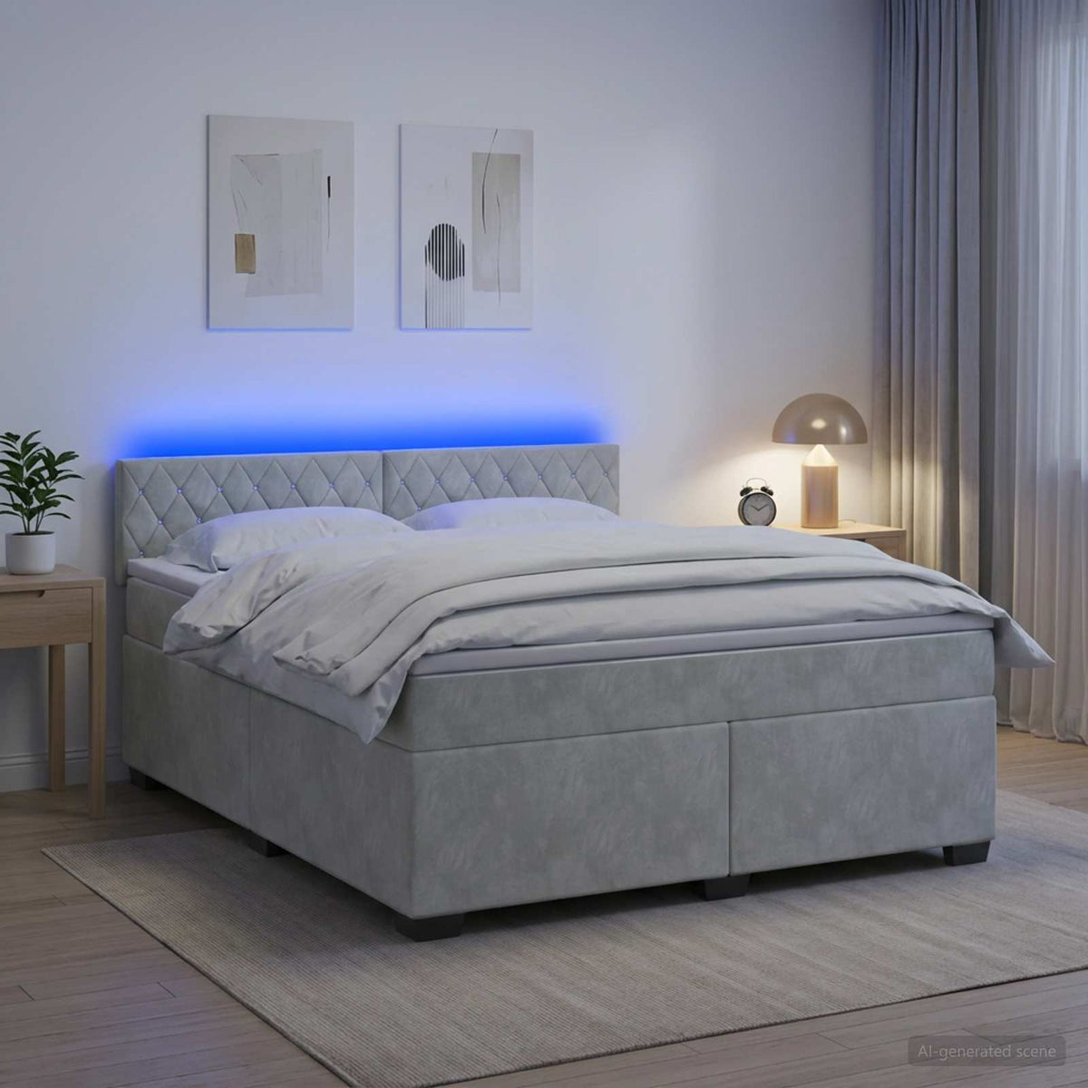 Lit de box spring avec matelas et LED Gris clair 160 x 200 cm
