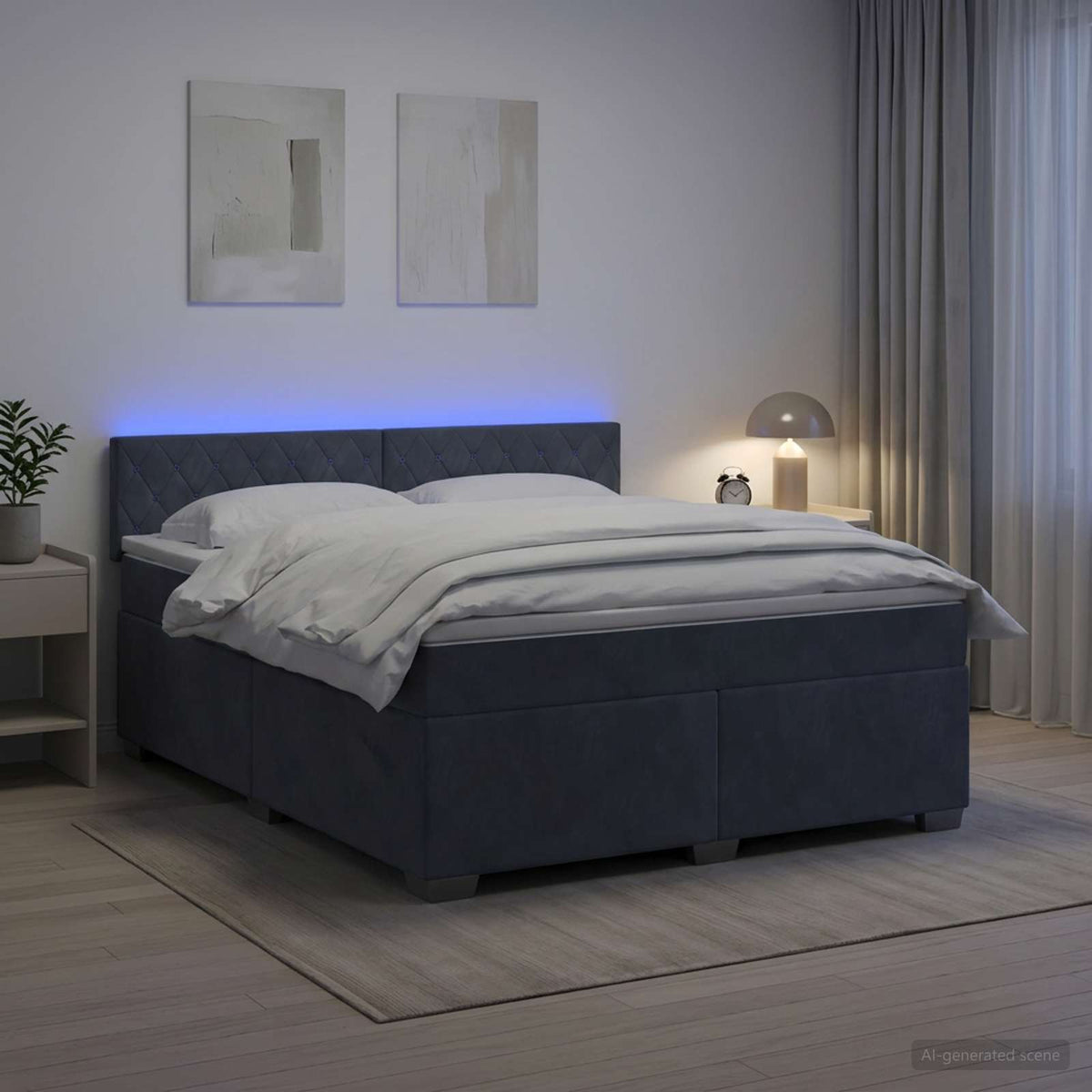 Lit de box spring avec matelas et LED Gris foncé 140 x 190 cm