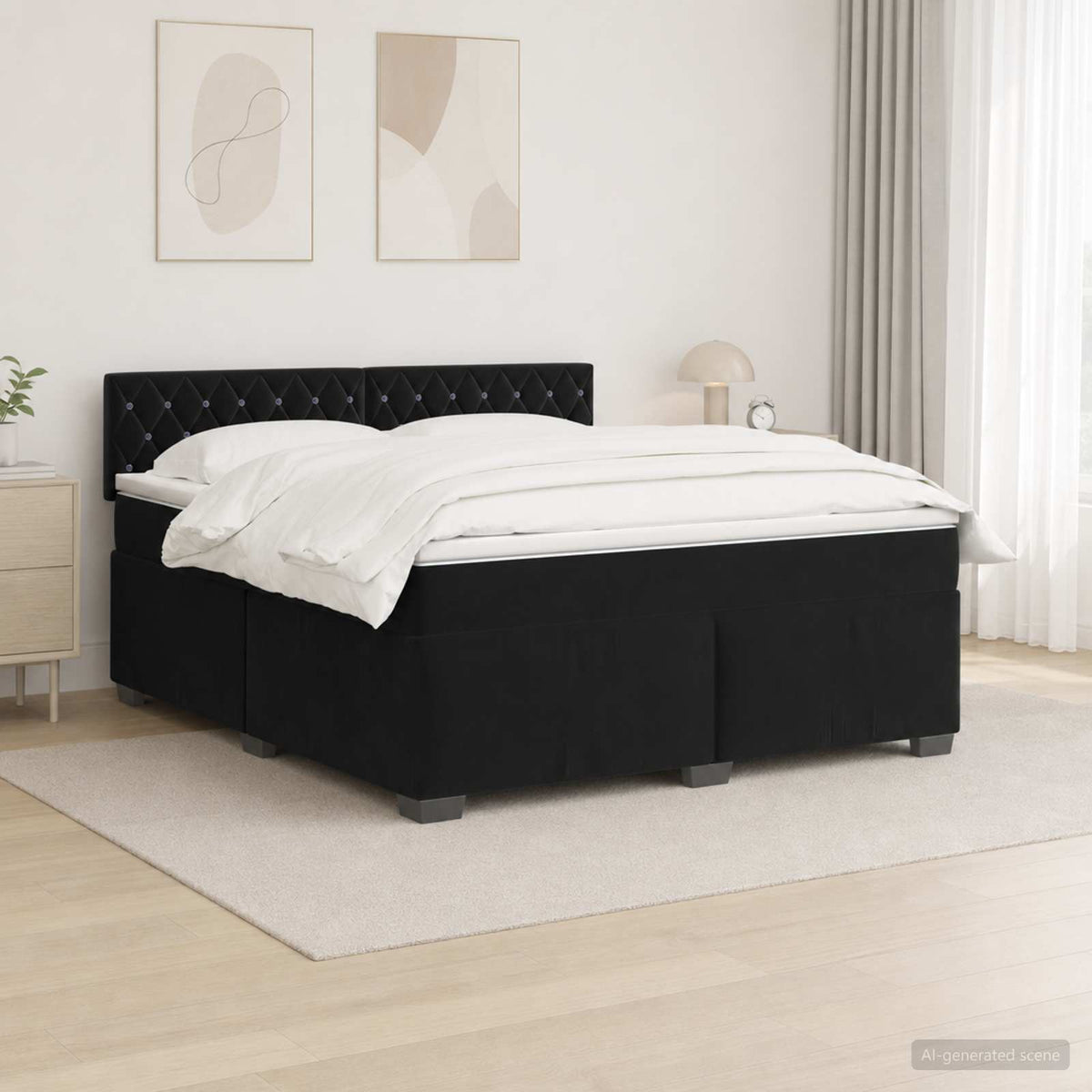 Lit de box spring avec matelas et LED Noir 160 x 200 cm Velours