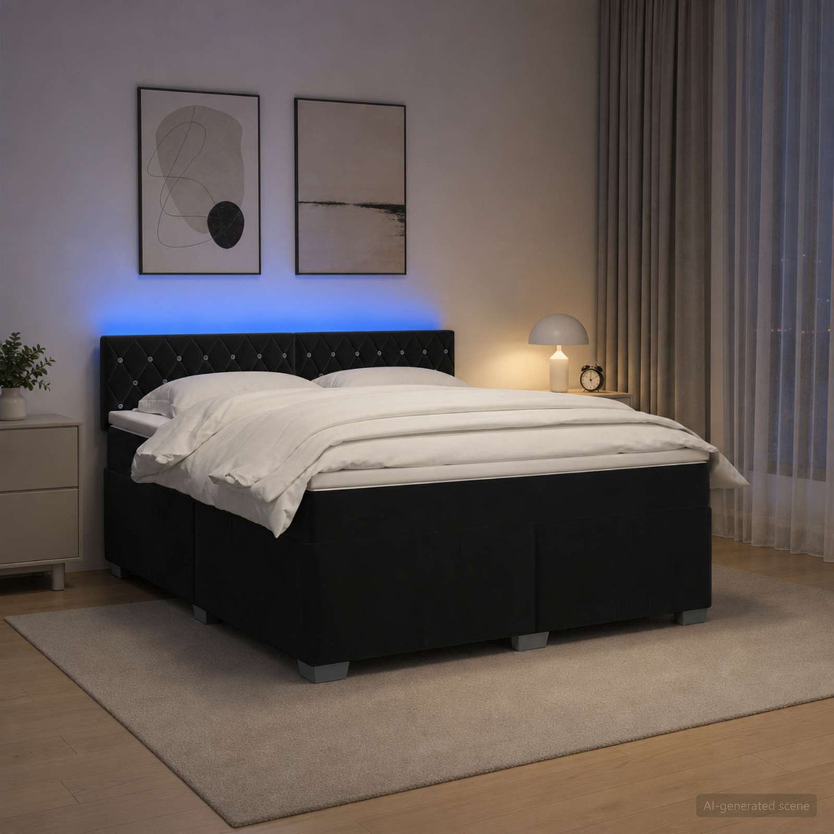 Lit de box spring avec matelas et LED Noir 140 x 200 cm Velours