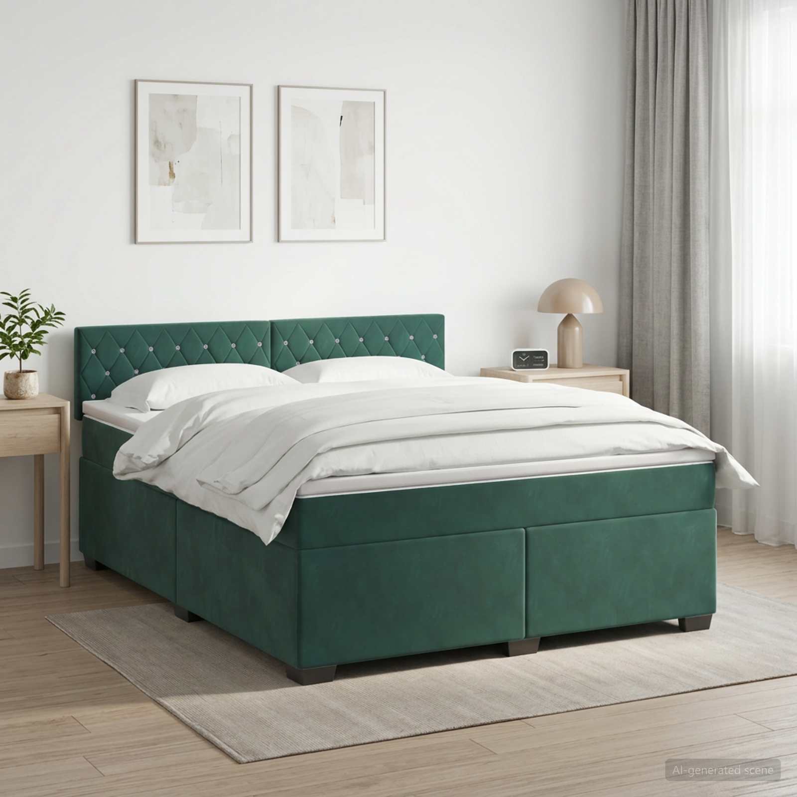 Lit de box spring avec matelas et LED Vert foncé 140 x 190 cm