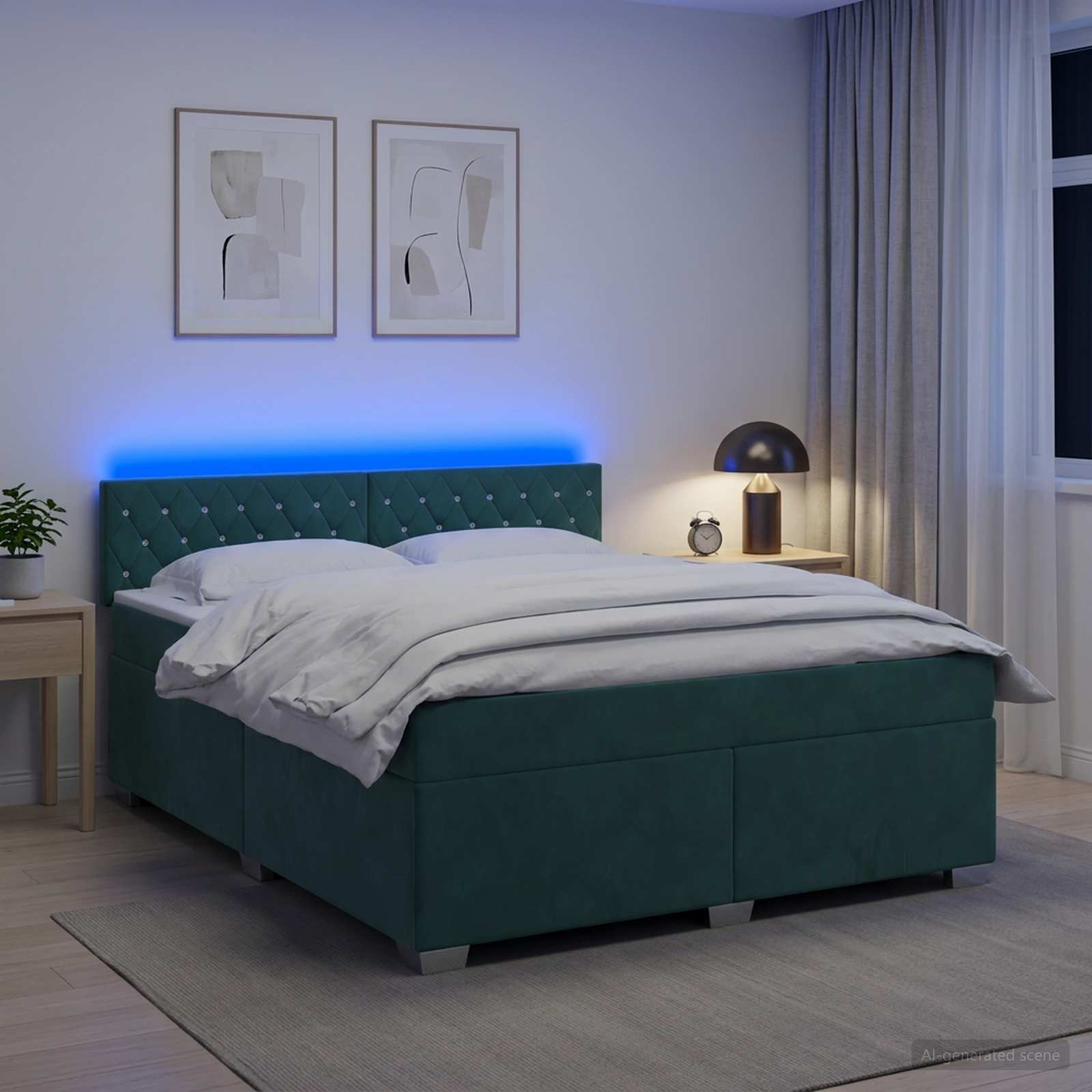 Lit de box spring avec matelas et LED Vert foncé 140 x 190 cm
