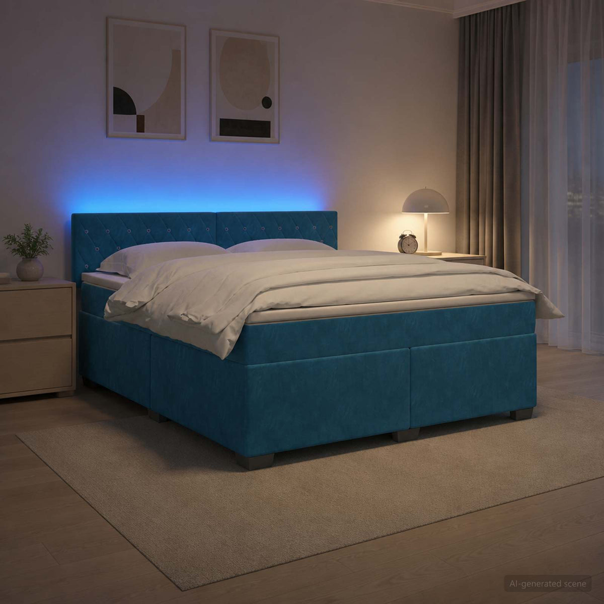 Lit de box spring avec matelas et LED Bleu 140 x 190 cm Velours