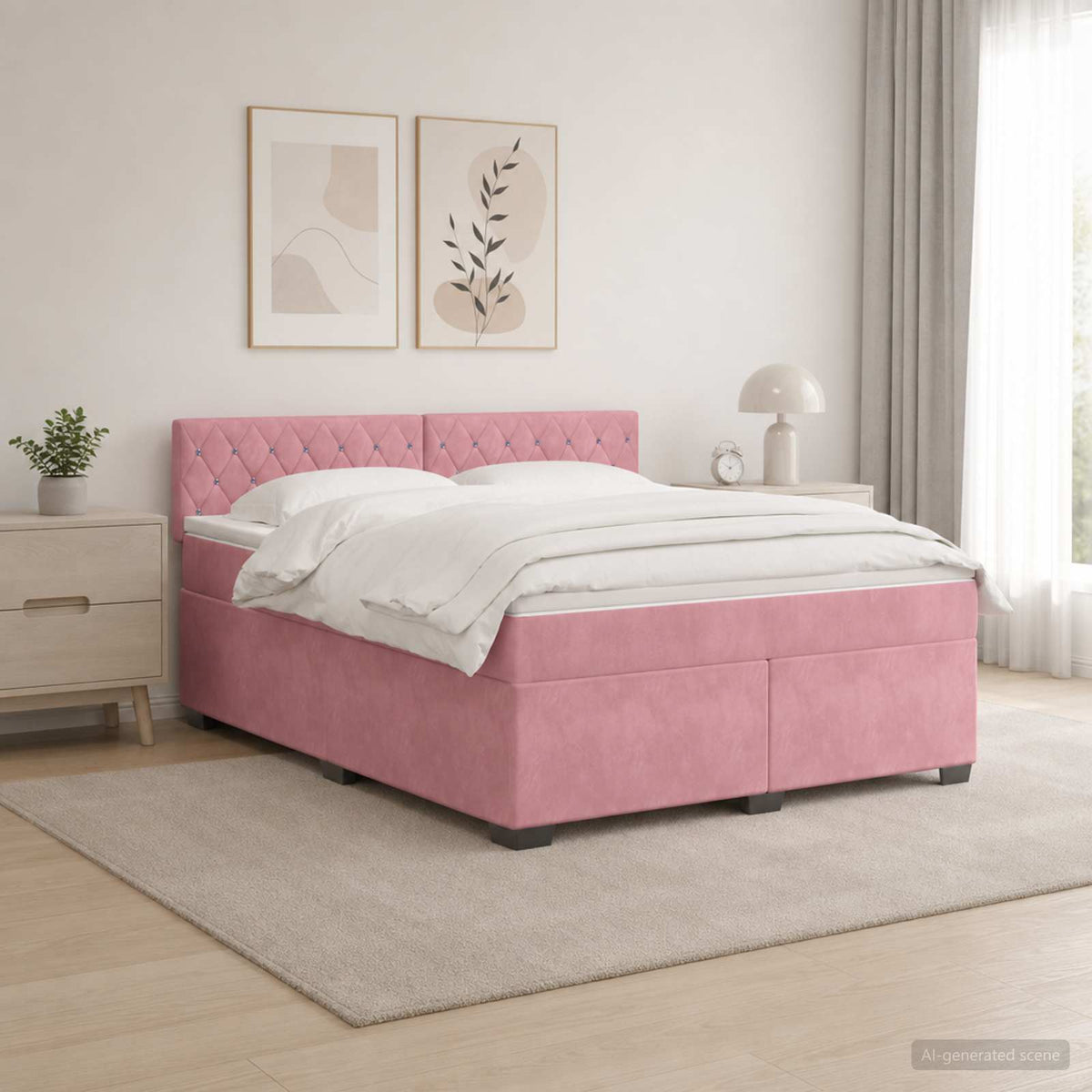 Lit de box spring avec matelas et LED Rose 140 x 200 cm Velours