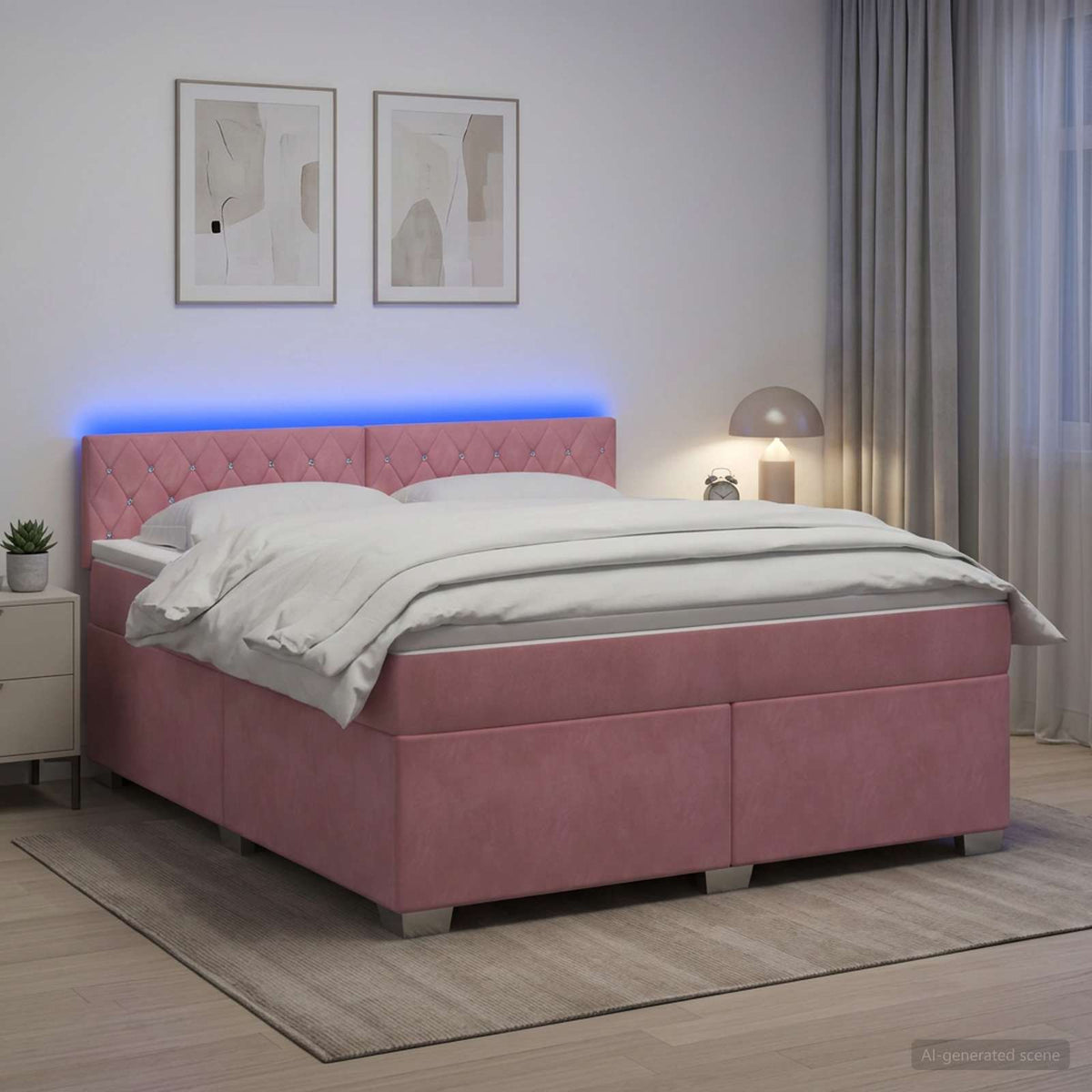 Lit de box spring avec matelas et LED Rose 140 x 200 cm Velours