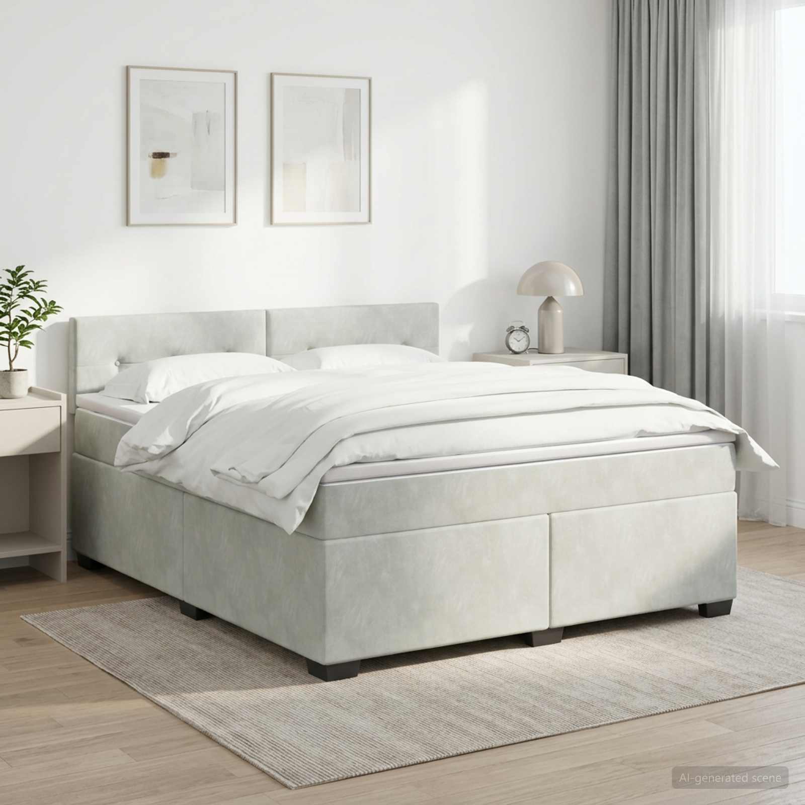 Lit de box spring avec matelas et LED Gris clair 140 x 190 cm