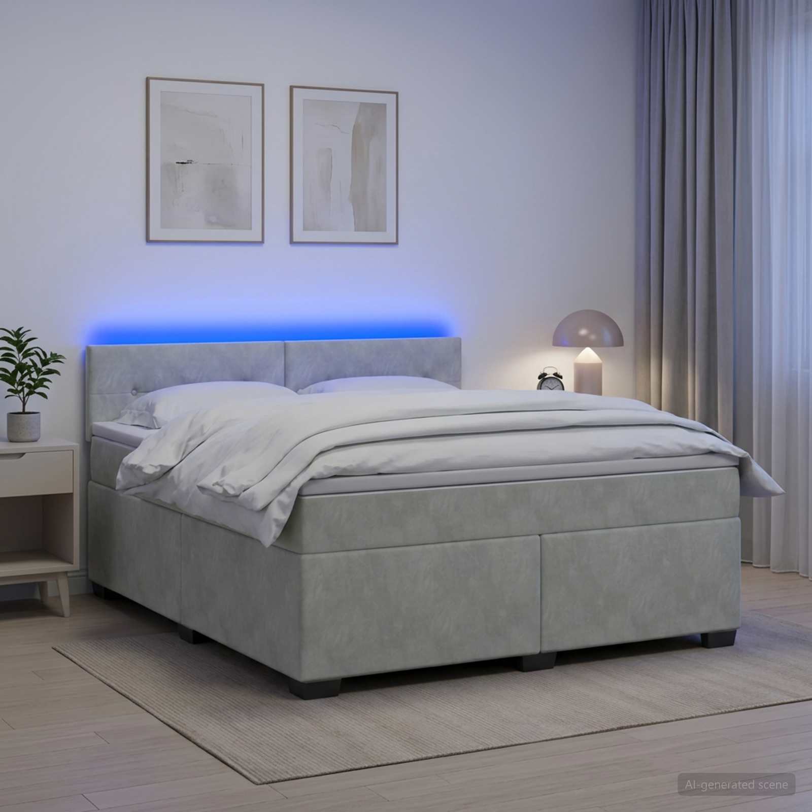 Lit de box spring avec matelas et LED Gris clair 140 x 190 cm