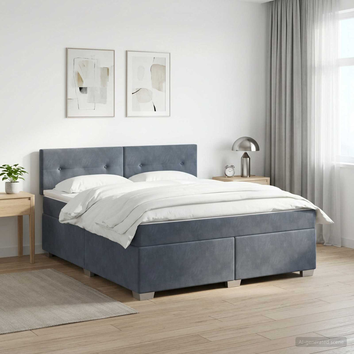 Lit de box spring avec matelas et LED Gris foncé 140 x 190 cm