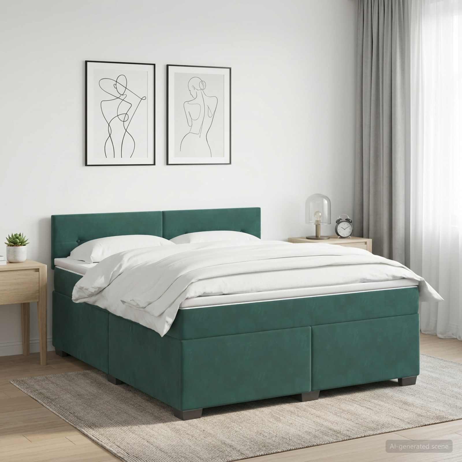 Lit de box spring avec matelas et LED Vert foncé 140 x 190 cm