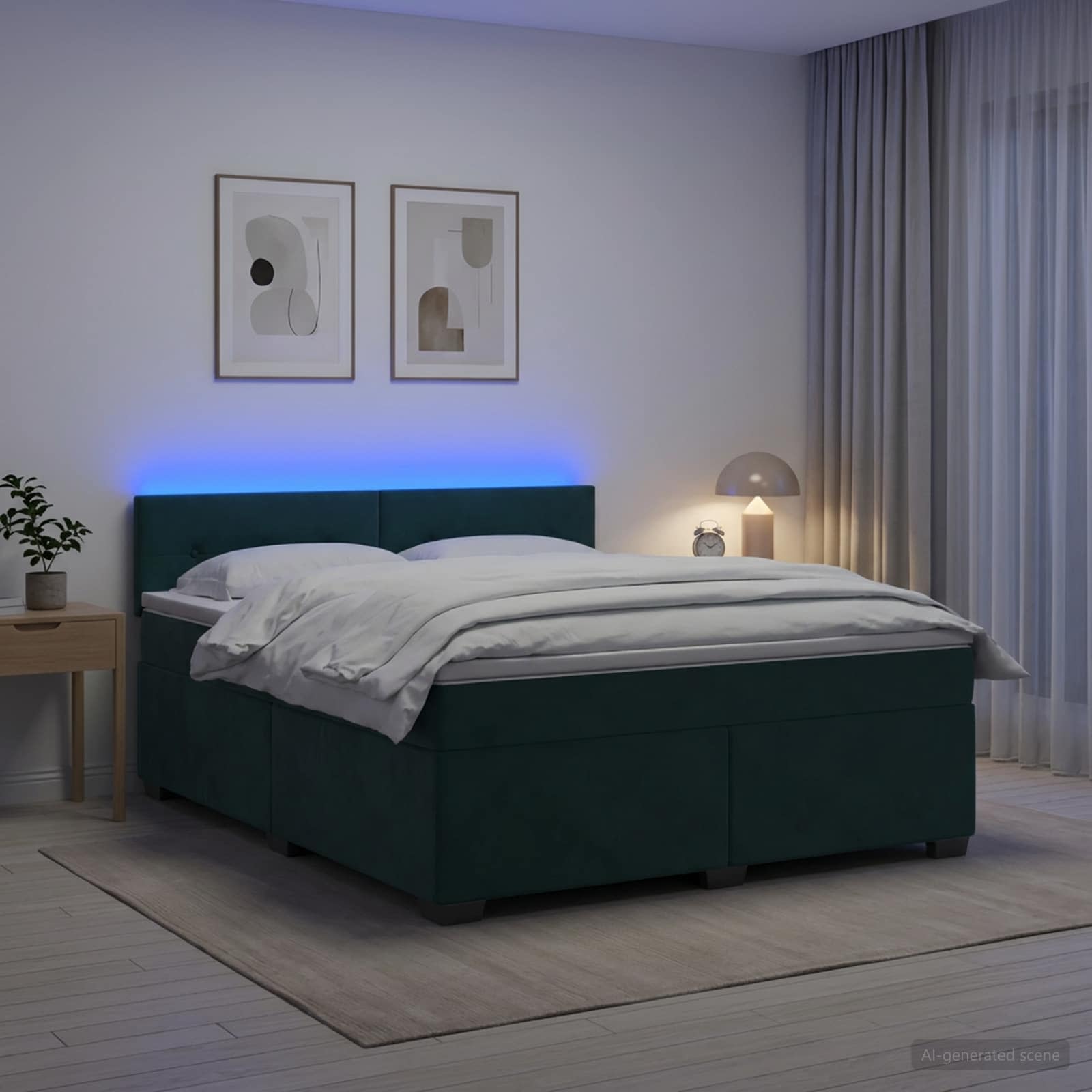 Lit de box spring avec matelas et LED Vert foncé 140 x 190 cm