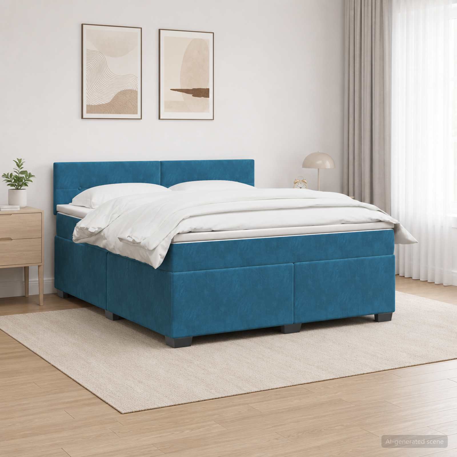 Lit de box spring avec matelas et LED Bleu 140 x 200 cm Velours - XIOS