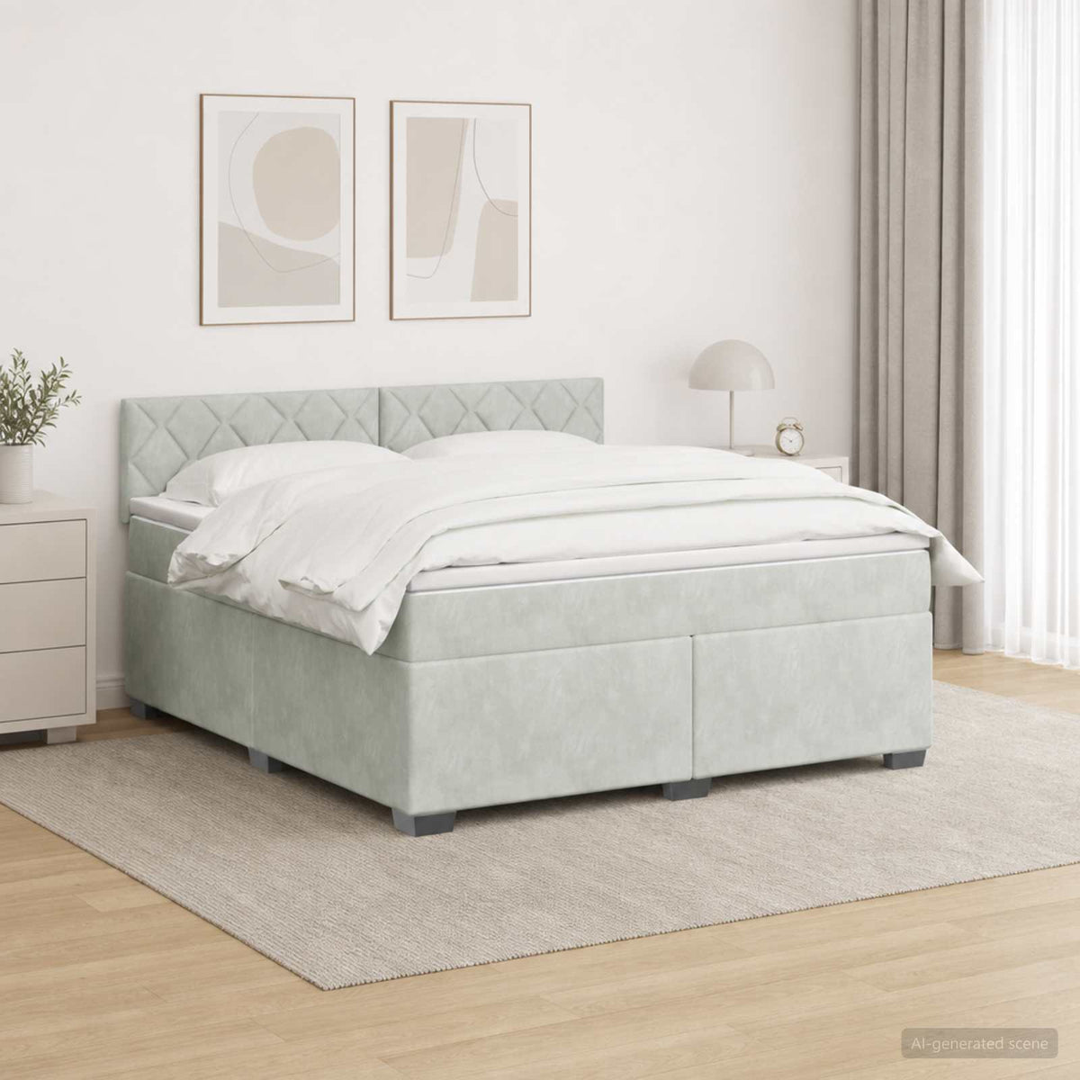Lit de box spring avec matelas et LED Gris clair 160 x 200 cm
