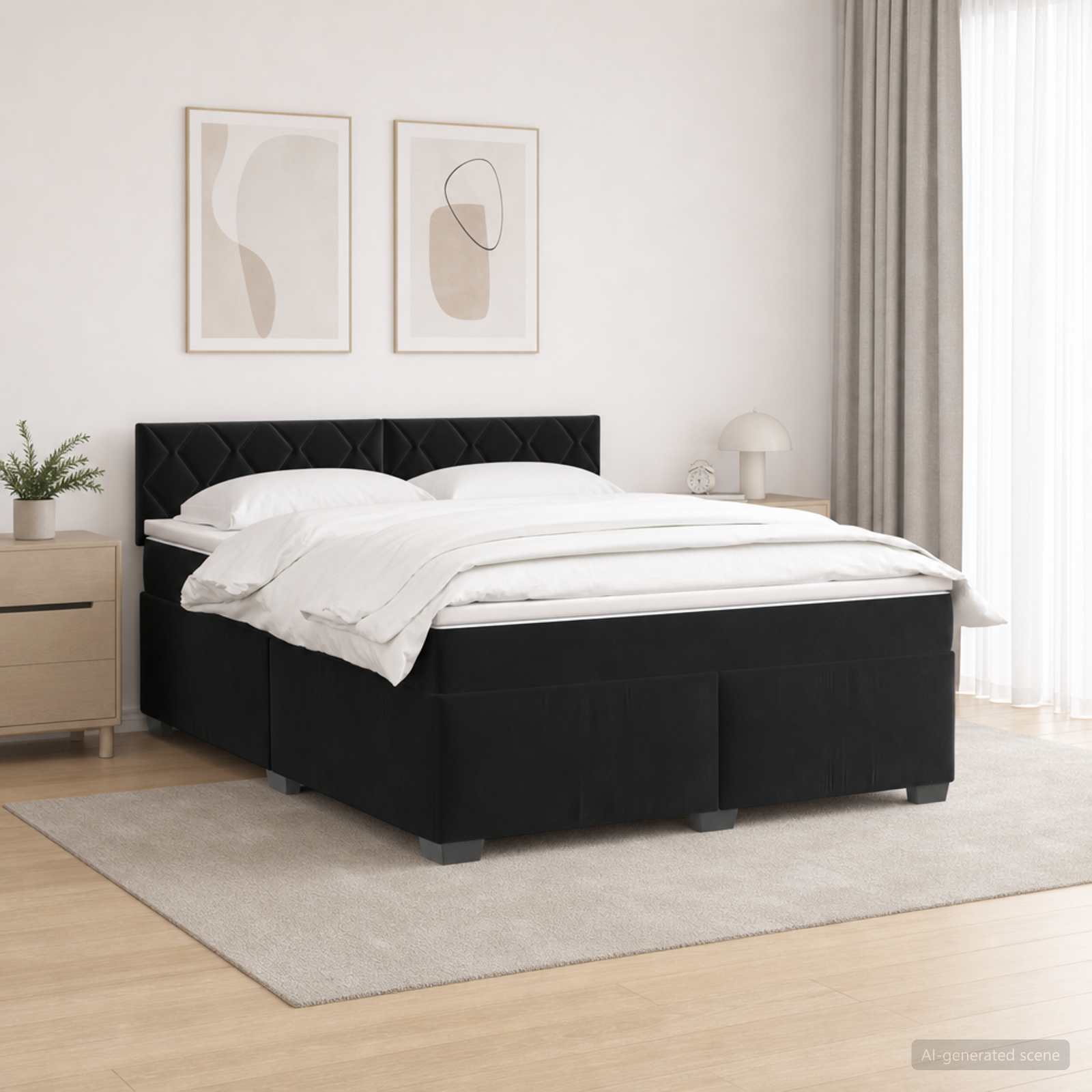 Lit de box spring avec matelas et LED Noir 140 x 190 cm Velours - XIOS
