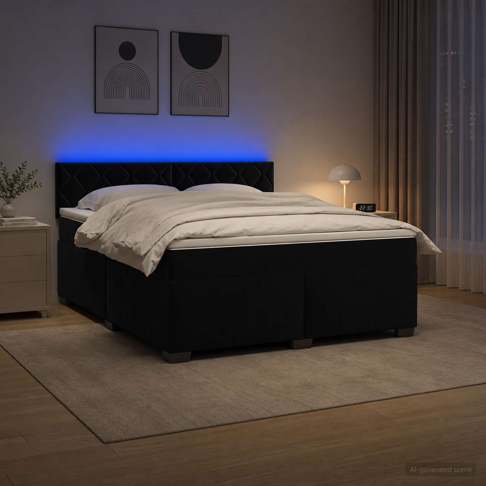 Lit de box spring avec matelas et LED Noir 140 x 190 cm Velours - XIOS