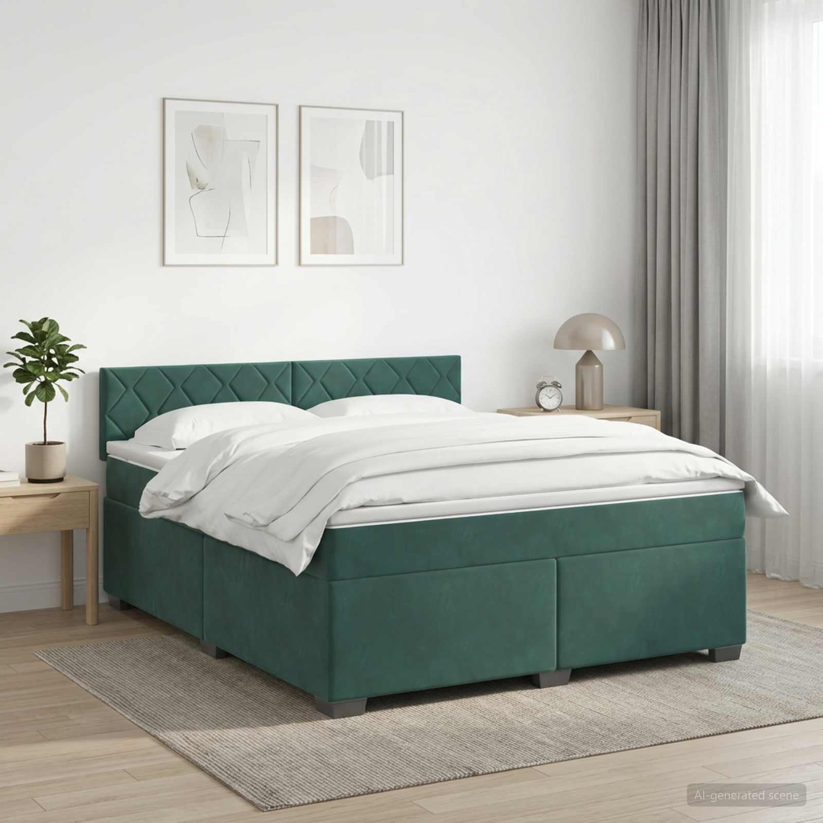 Lit de box spring avec matelas et LED Vert foncé 140 x 190 cm