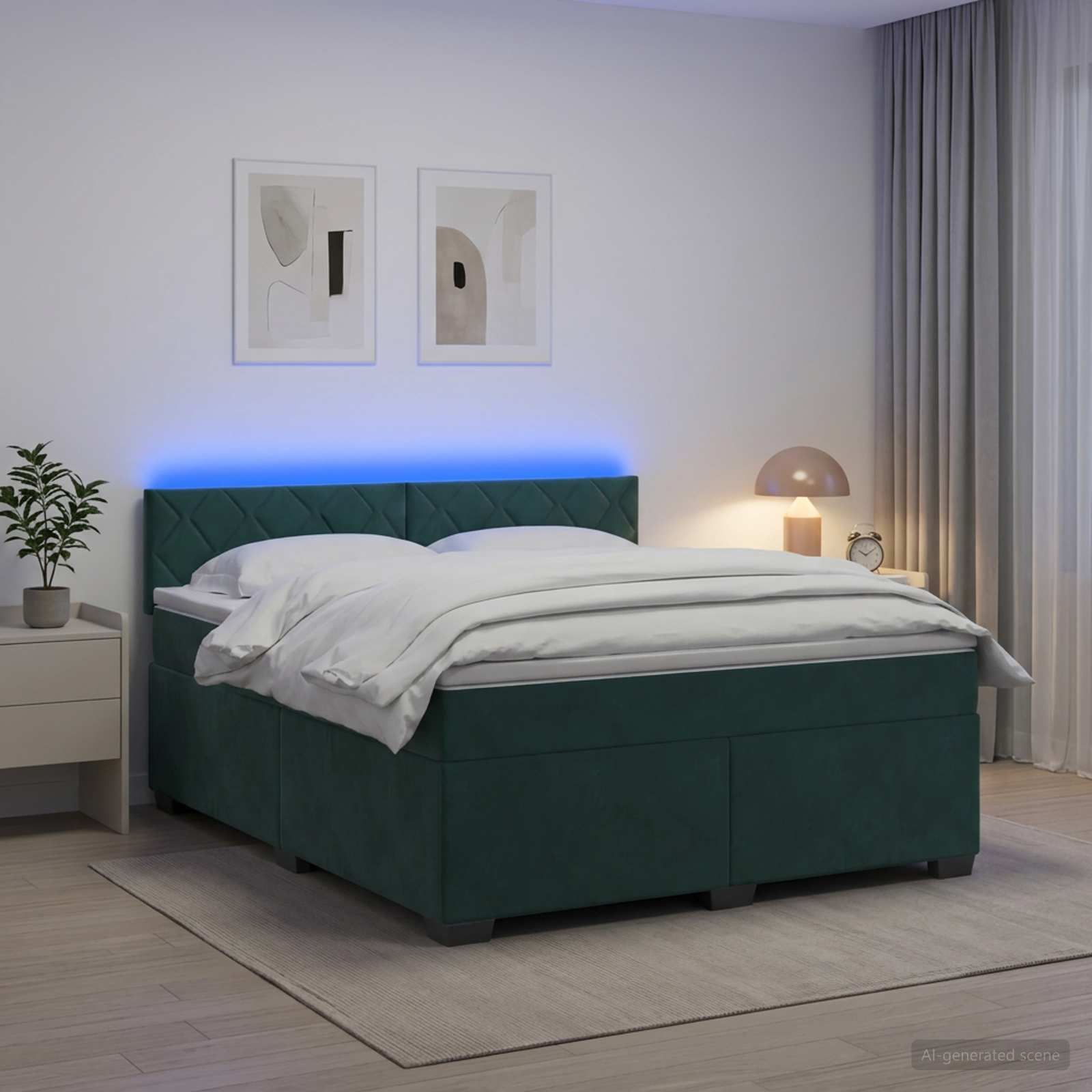 Lit de box spring avec matelas et LED Vert foncé 140 x 190 cm