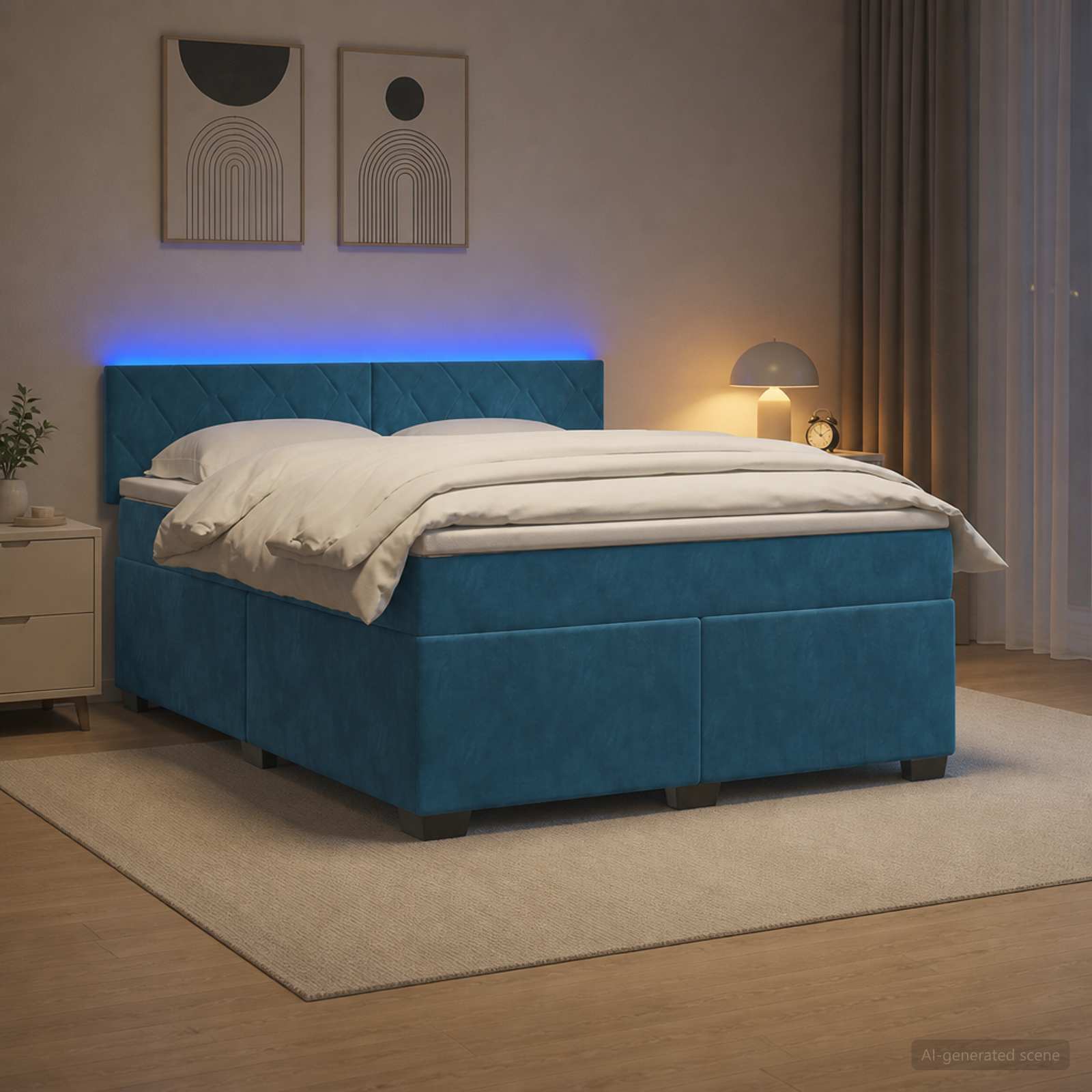Lit de box spring avec matelas et LED Bleu 140 x 190 cm Velours - XIOS