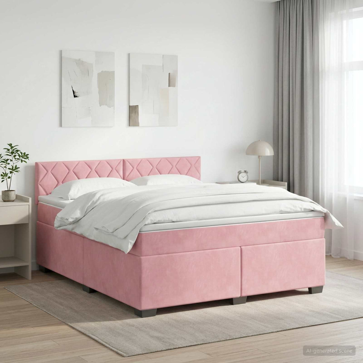 Lit de box spring avec matelas et LED Rose 140 x 200 cm Velours