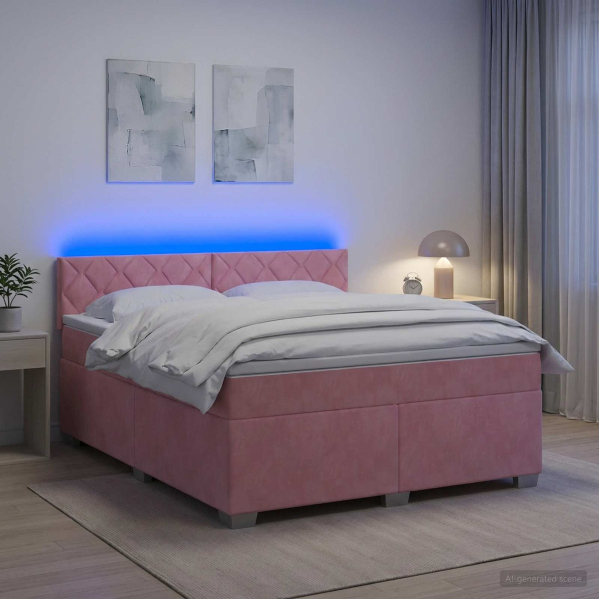 Lit de box spring avec matelas et LED Rose 140 x 200 cm Velours