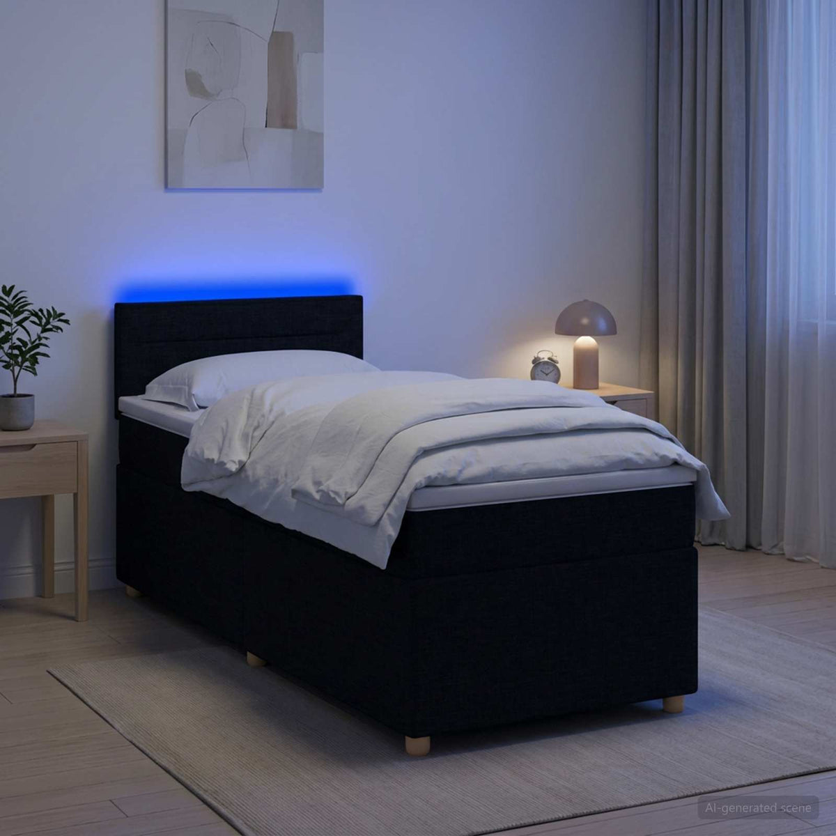 Lit boxspring avec matelas Noir 90 x 200 cm Tissu