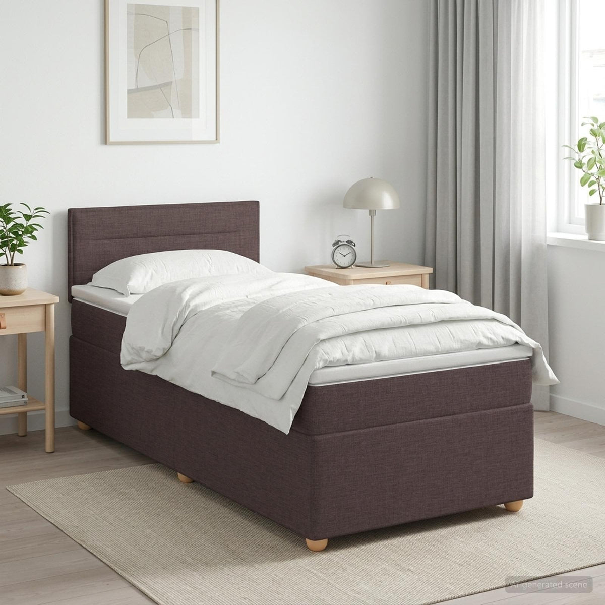 Lit boxspring avec matelas Marron foncé 90 x 200 cm Tissu