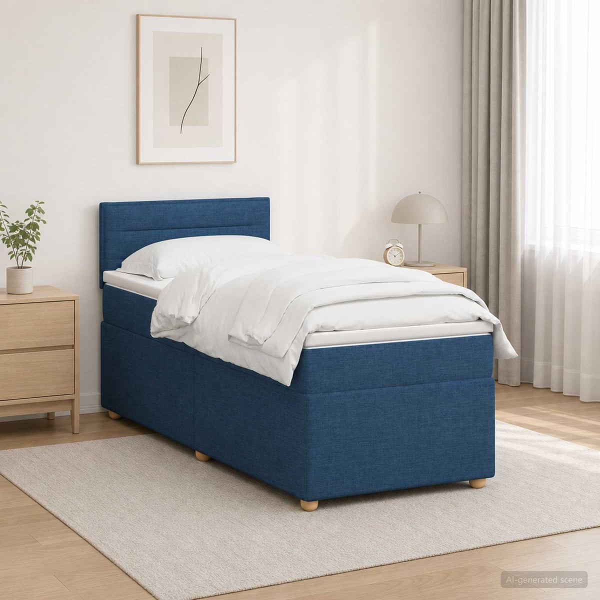 Lit boxspring avec matelas Bleu 90 x 190 cm Tissu