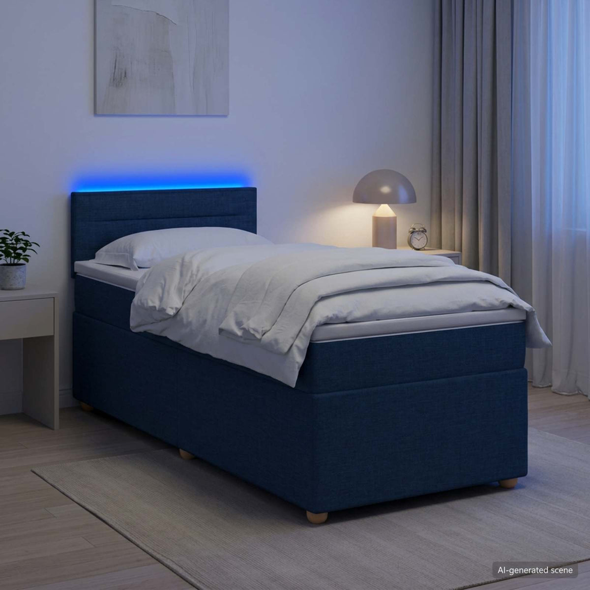 Lit boxspring avec matelas Bleu 100 x 200 cm Tissu