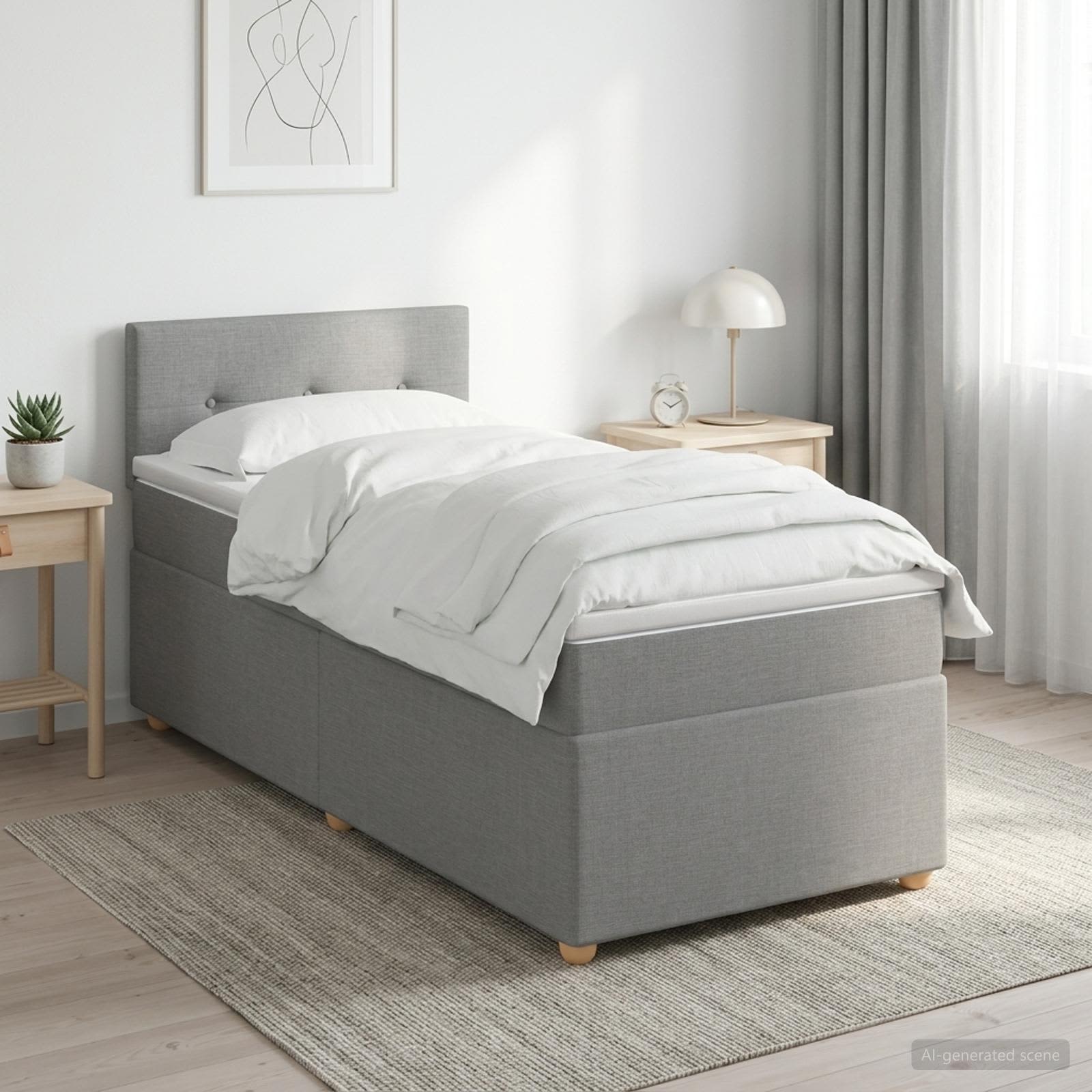 Lit boxspring avec matelas Gris clair 100 x 200 cm Tissu