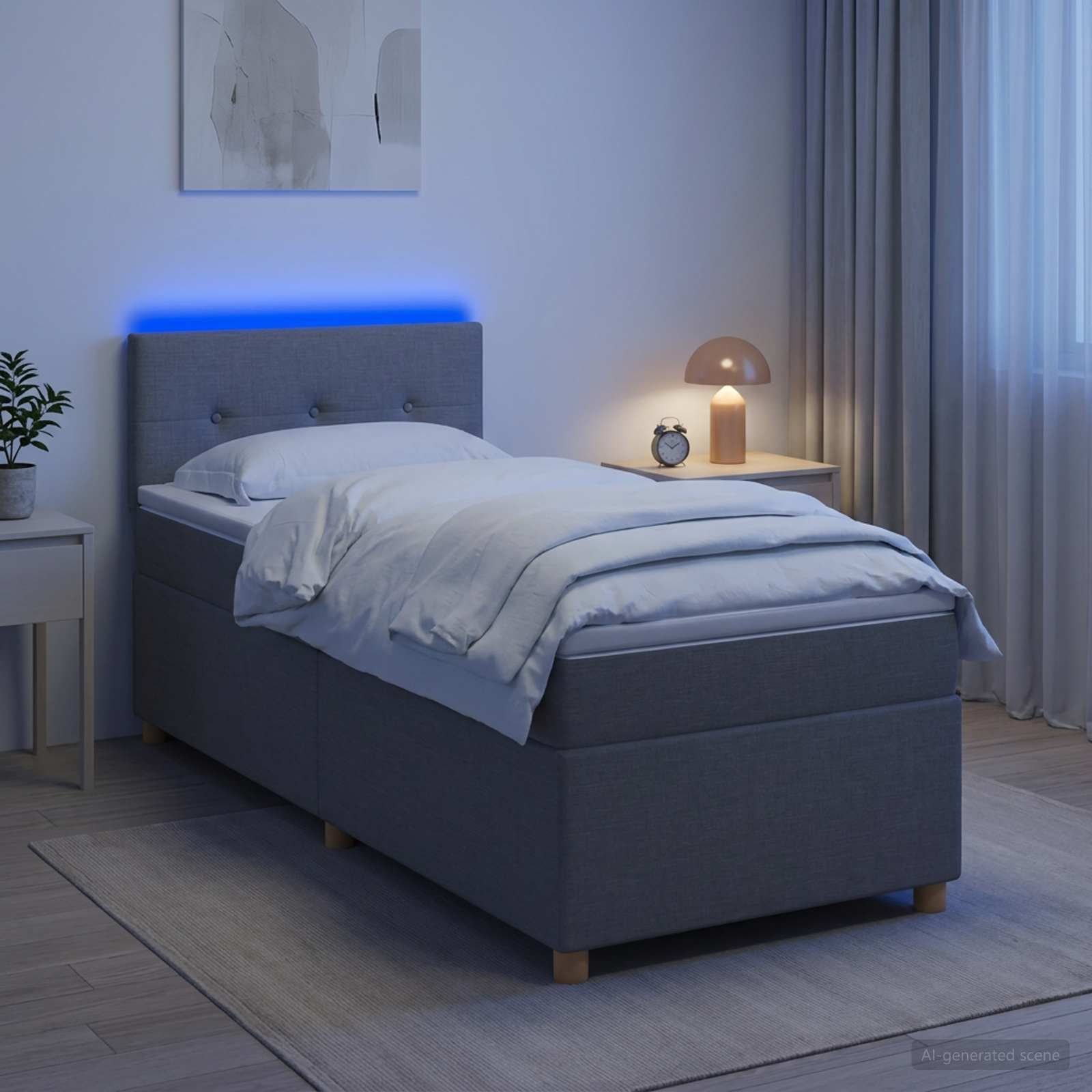 Lit boxspring avec matelas Gris clair 100 x 200 cm Tissu