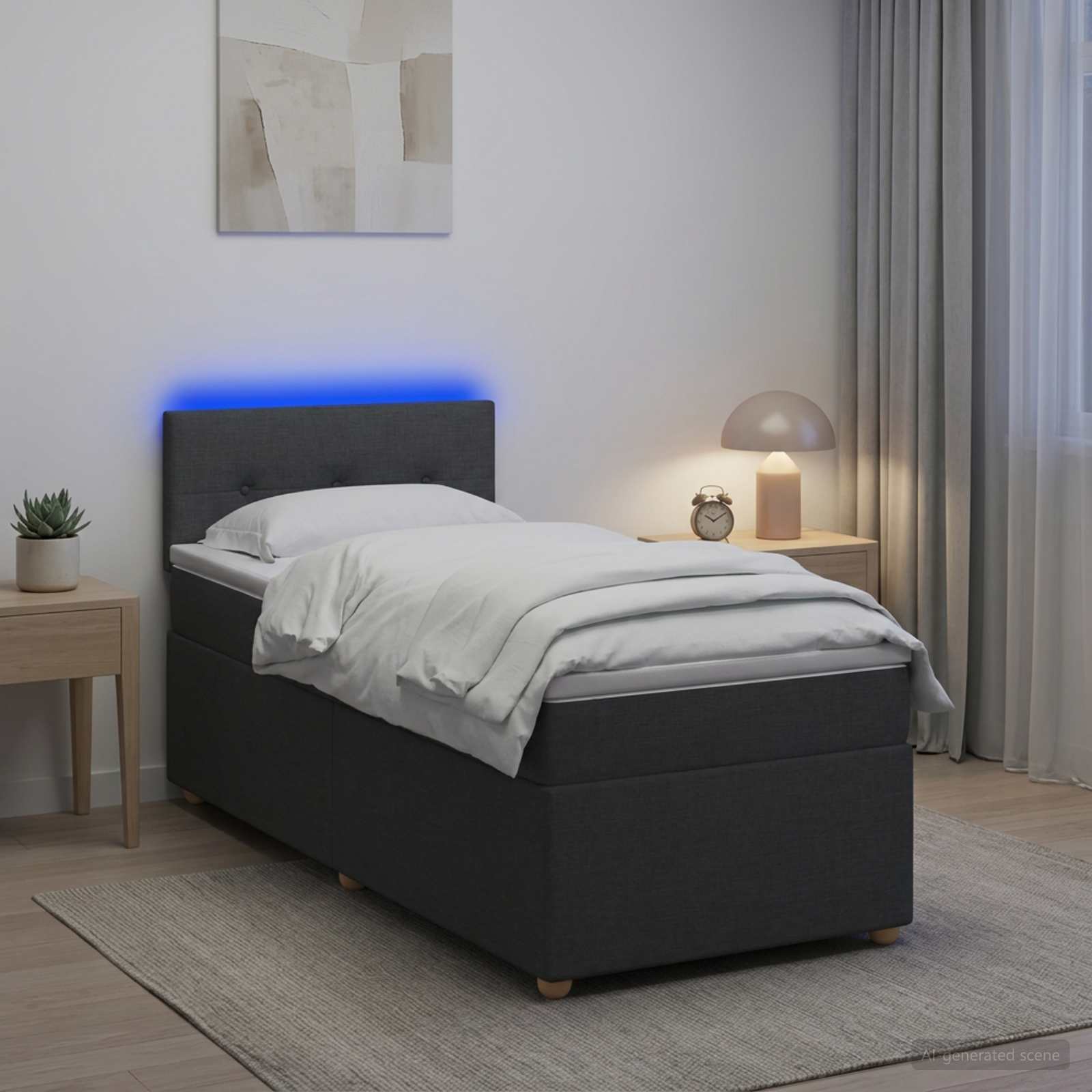 Lit boxspring avec matelas Gris foncé 100 x 200 cm Tissu