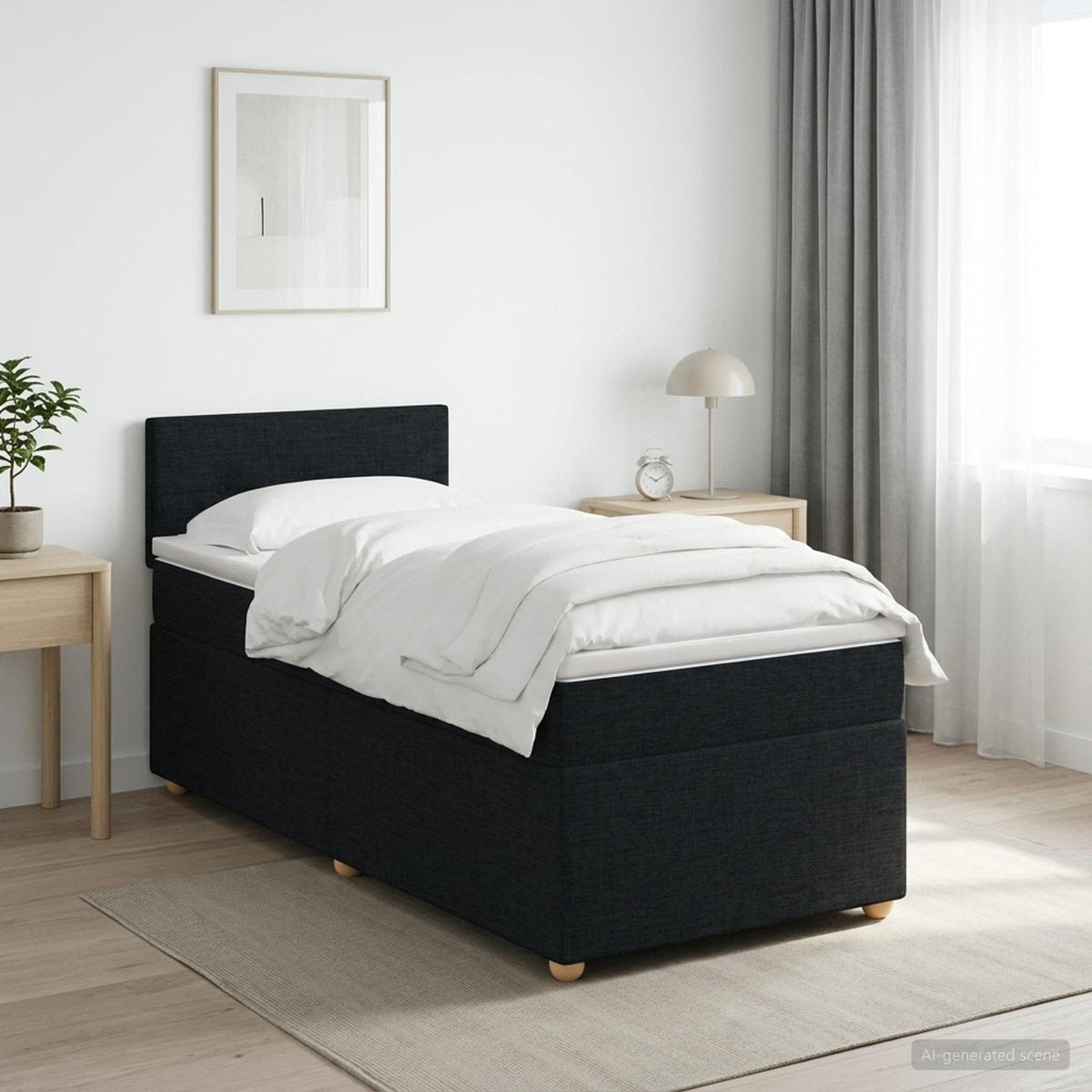 Lit boxspring avec matelas Noir 100 x 200 cm Tissu