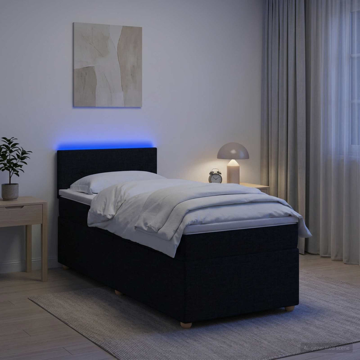 Lit boxspring avec matelas Noir 90 x 190 cm Tissu