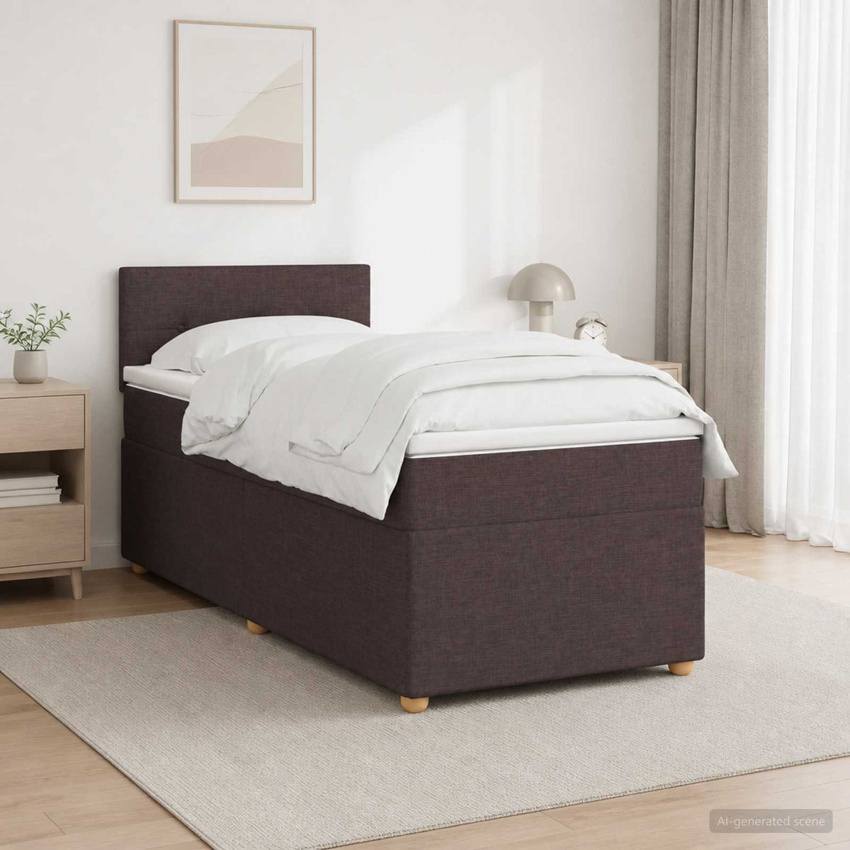 Lit boxspring avec matelas Marron foncé 90 x 200 cm Tissu