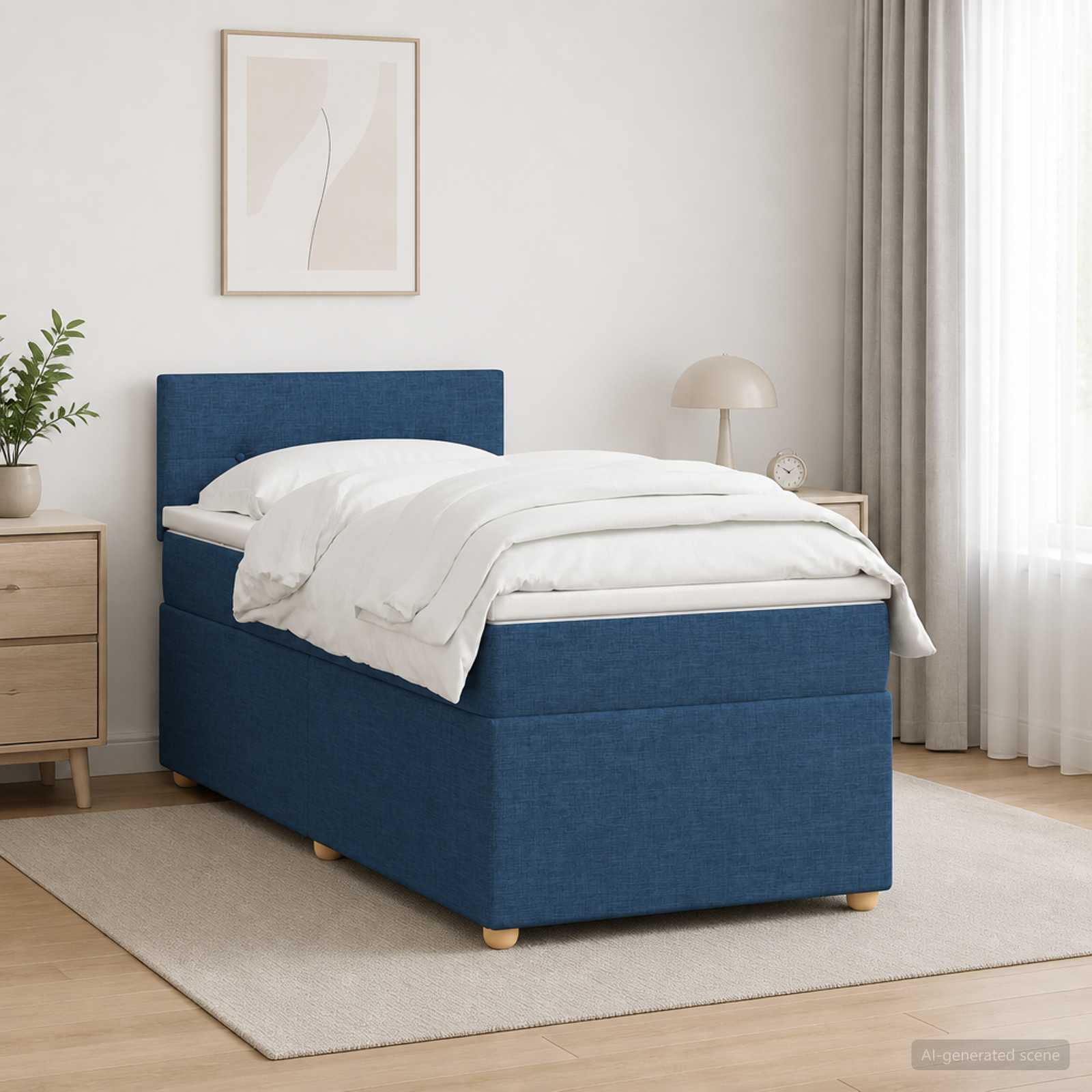 Lit boxspring avec matelas Bleu 80 x 200 cm Tissu