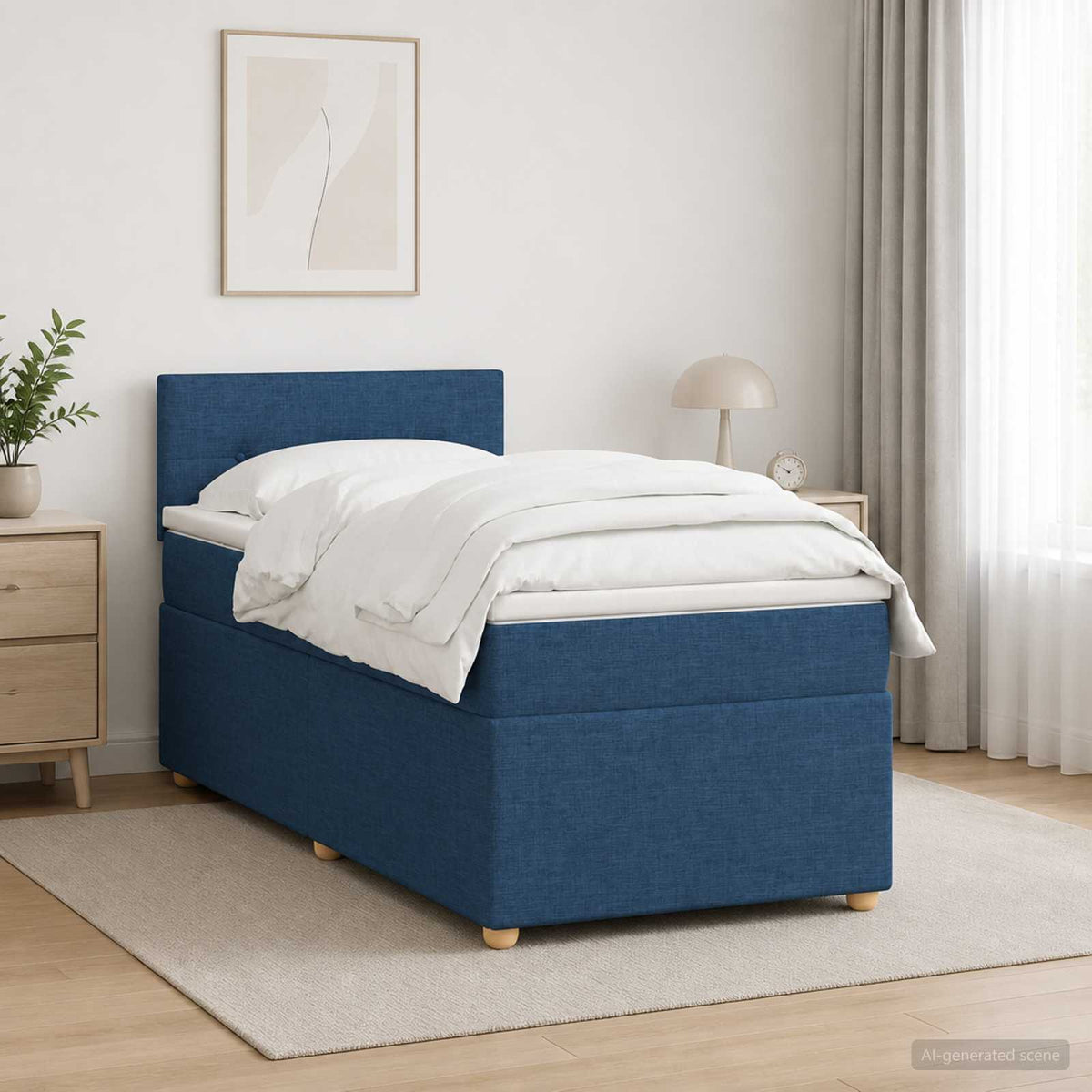 Lit boxspring avec matelas Bleu 90 x 200 cm Tissu