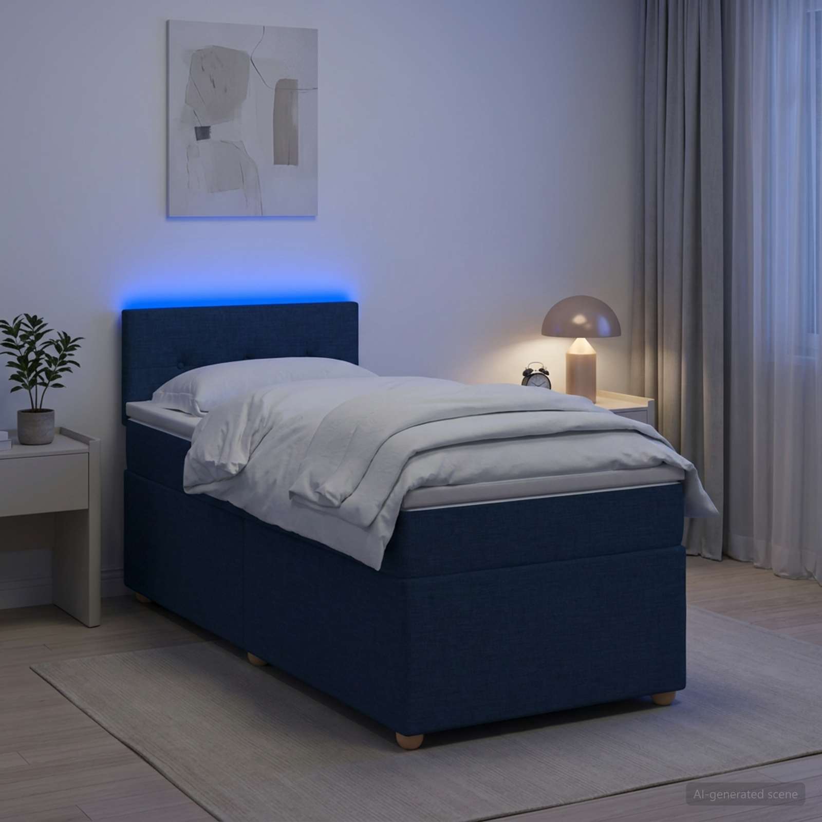 Lit boxspring avec matelas Bleu 80 x 200 cm Tissu