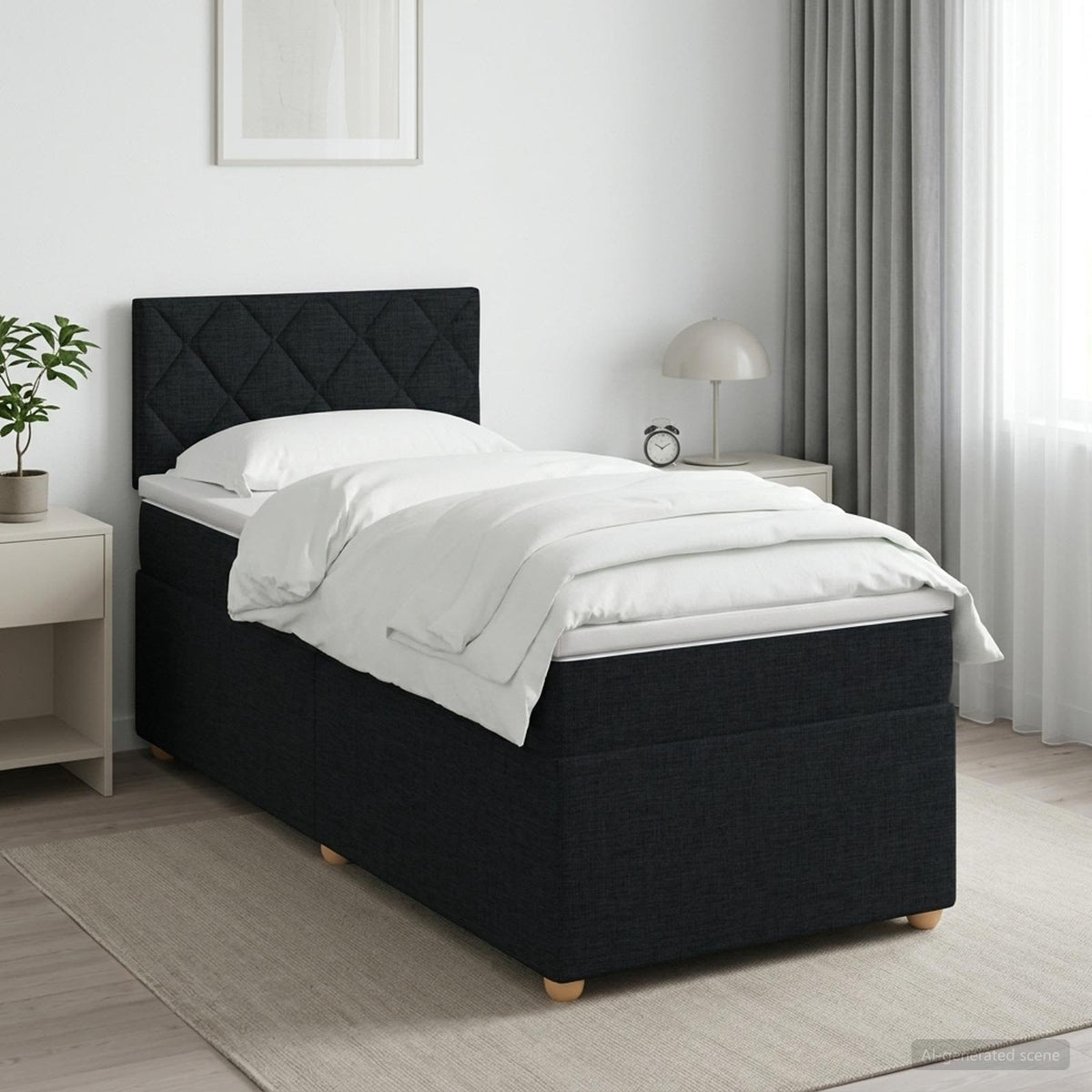 Lit boxspring avec matelas Noir 90 x 190 cm Tissu