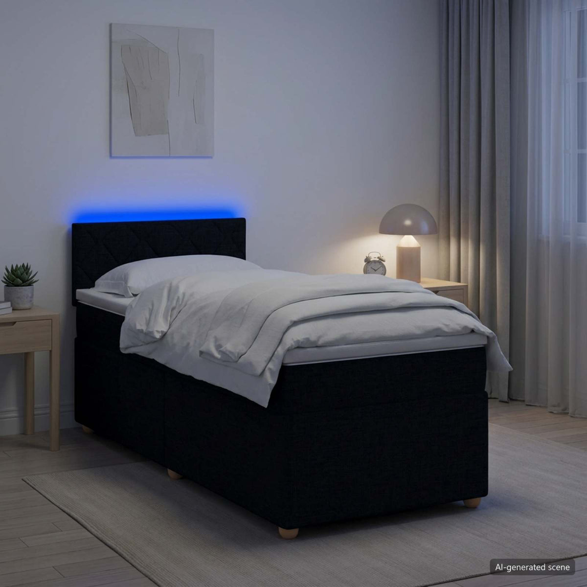 Lit boxspring avec matelas Noir 90 x 190 cm Tissu