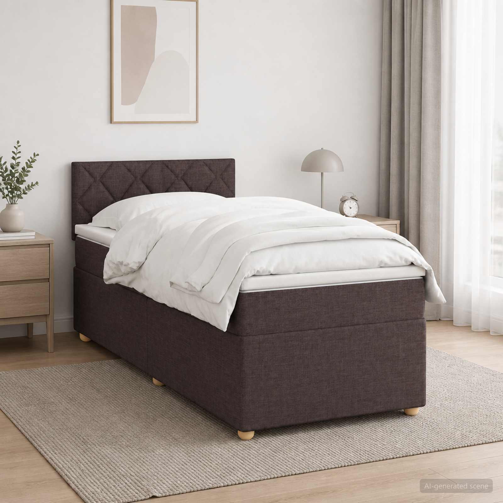 Lit boxspring avec matelas Marron foncé 80 x 200 cm Tissu - XIOS
