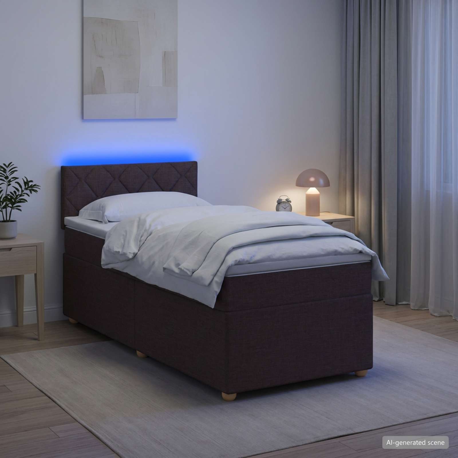 Lit boxspring avec matelas Marron foncé 80 x 200 cm Tissu - XIOS