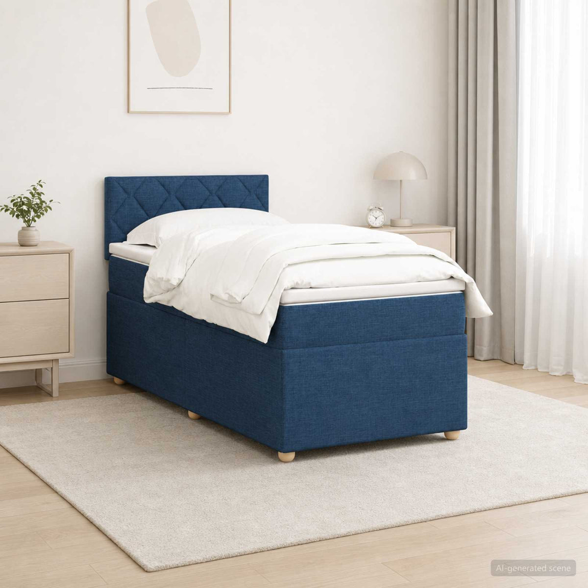 Lit boxspring avec matelas Bleu 80 x 200 cm Tissu - XIOS