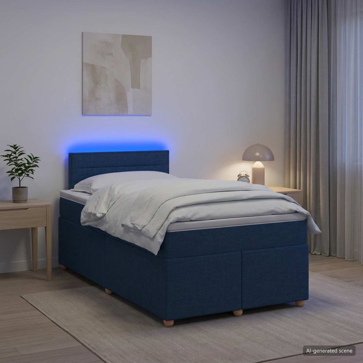 Lit boxspring avec matelas Bleu 120 x 200 cm Tissu