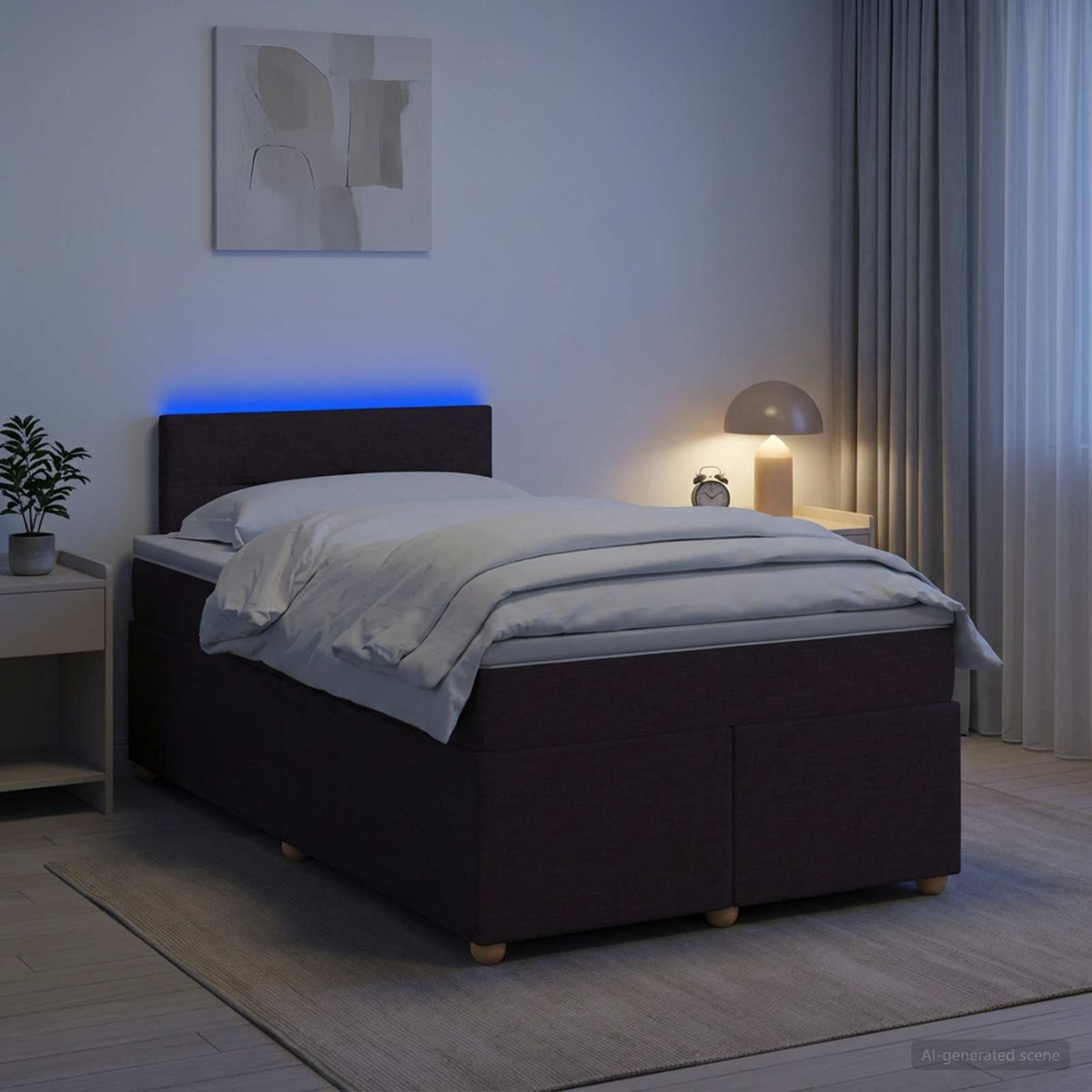 Lit boxspring avec matelas Marron foncé 120 x 200 cm Tissu