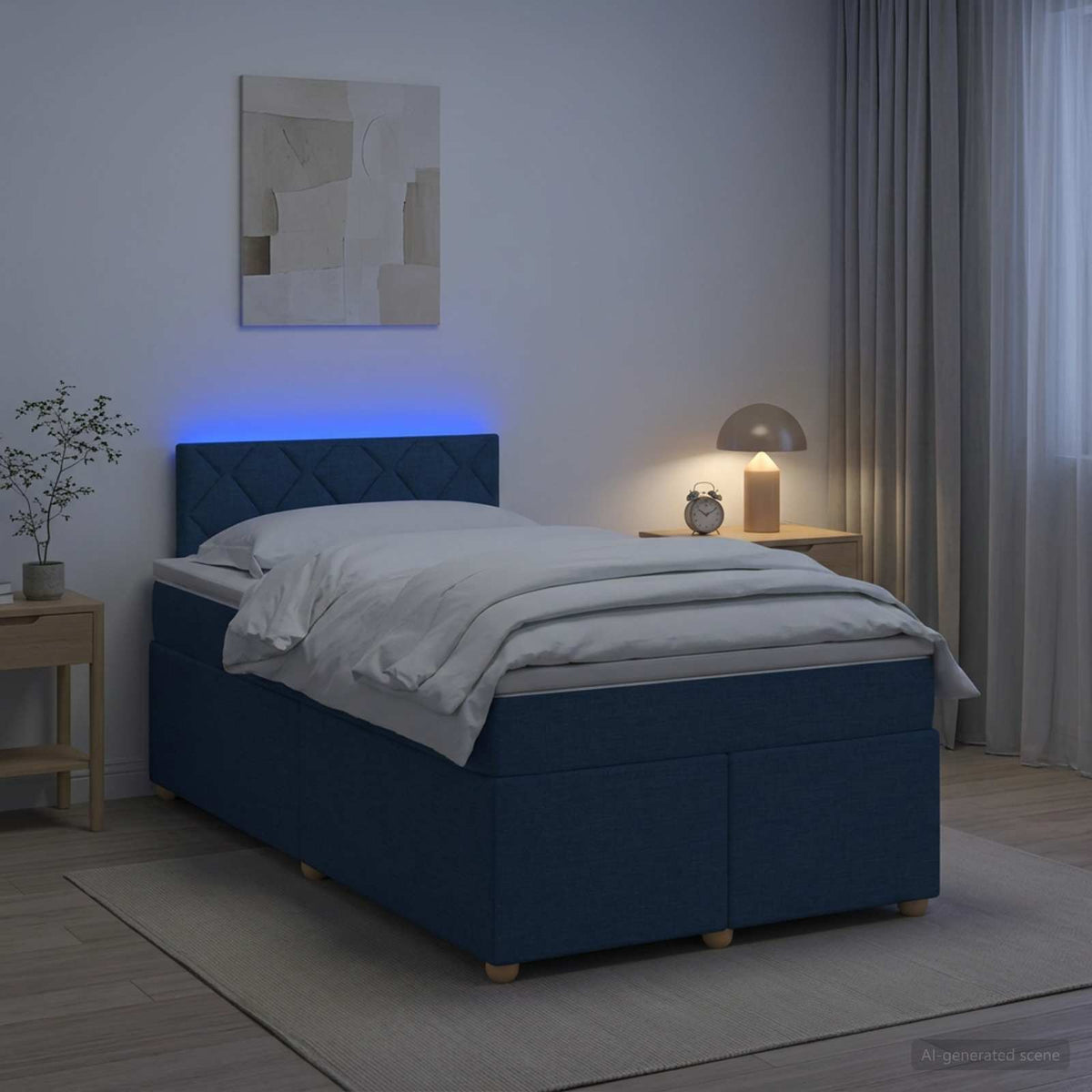 Lit boxspring avec matelas Bleu 120 x 190 cm Tissu