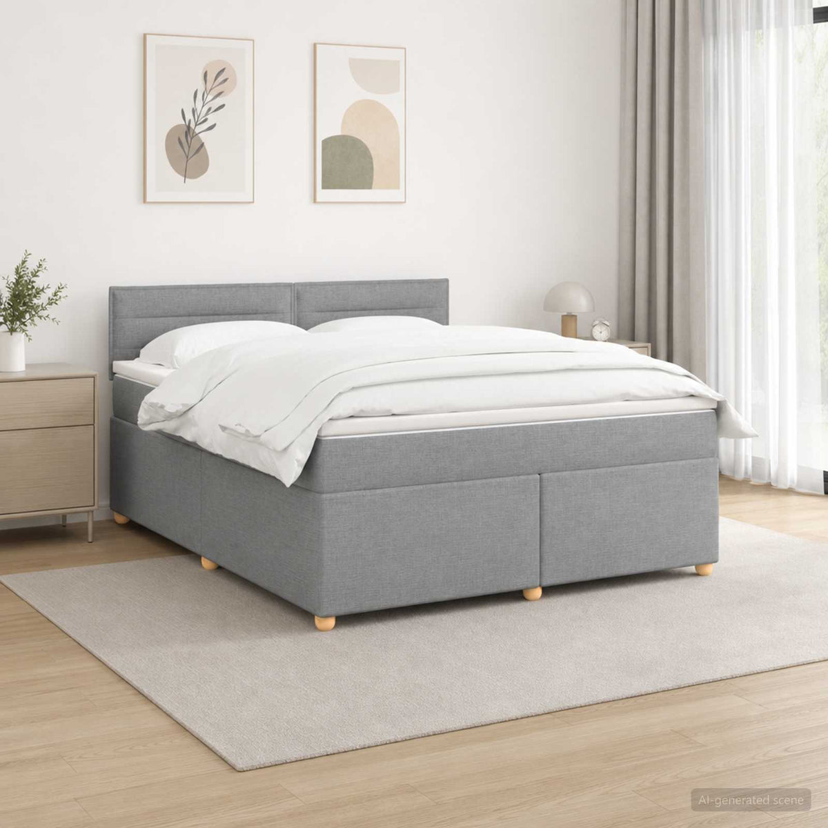 Lit boxspring avec matelas Gris clair 160 x 200 cm Tissu