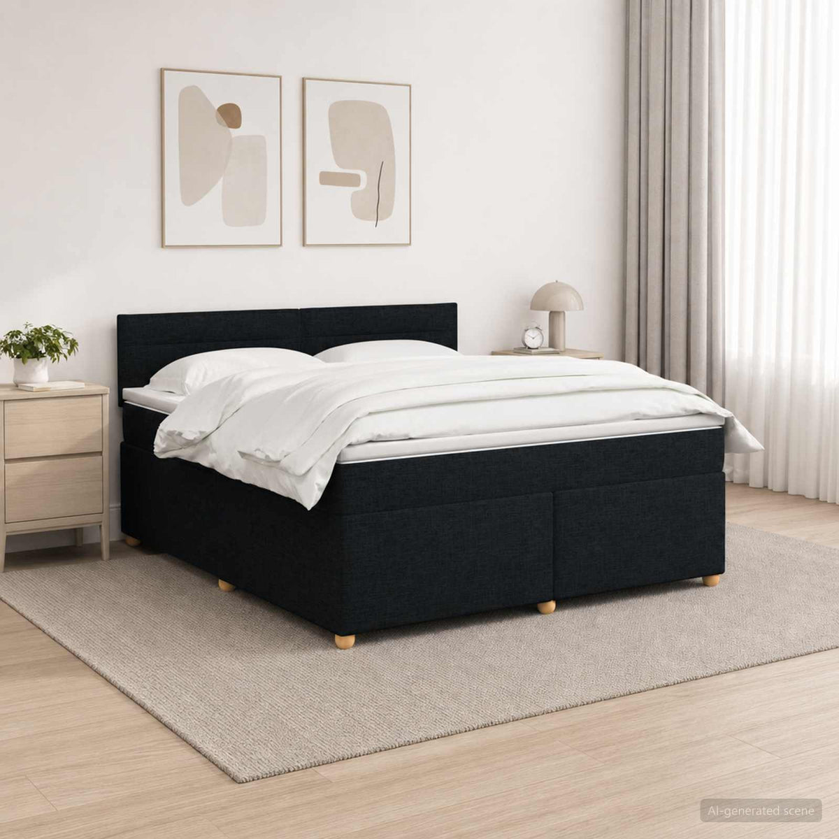Lit boxspring avec matelas Noir 140 x 190 cm Tissu