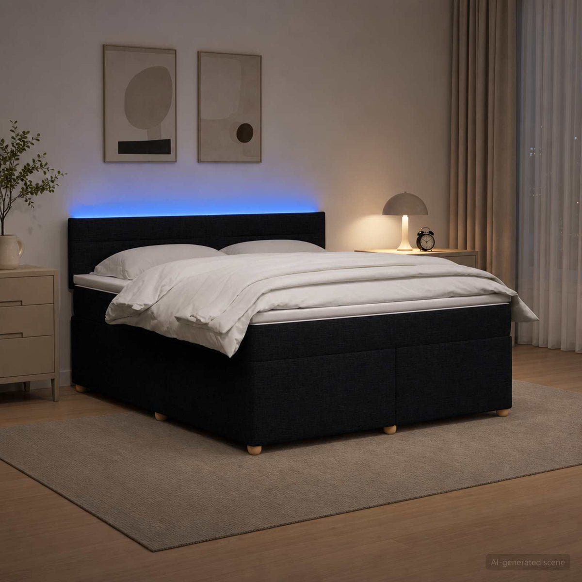 Lit boxspring avec matelas Noir 140 x 190 cm Tissu