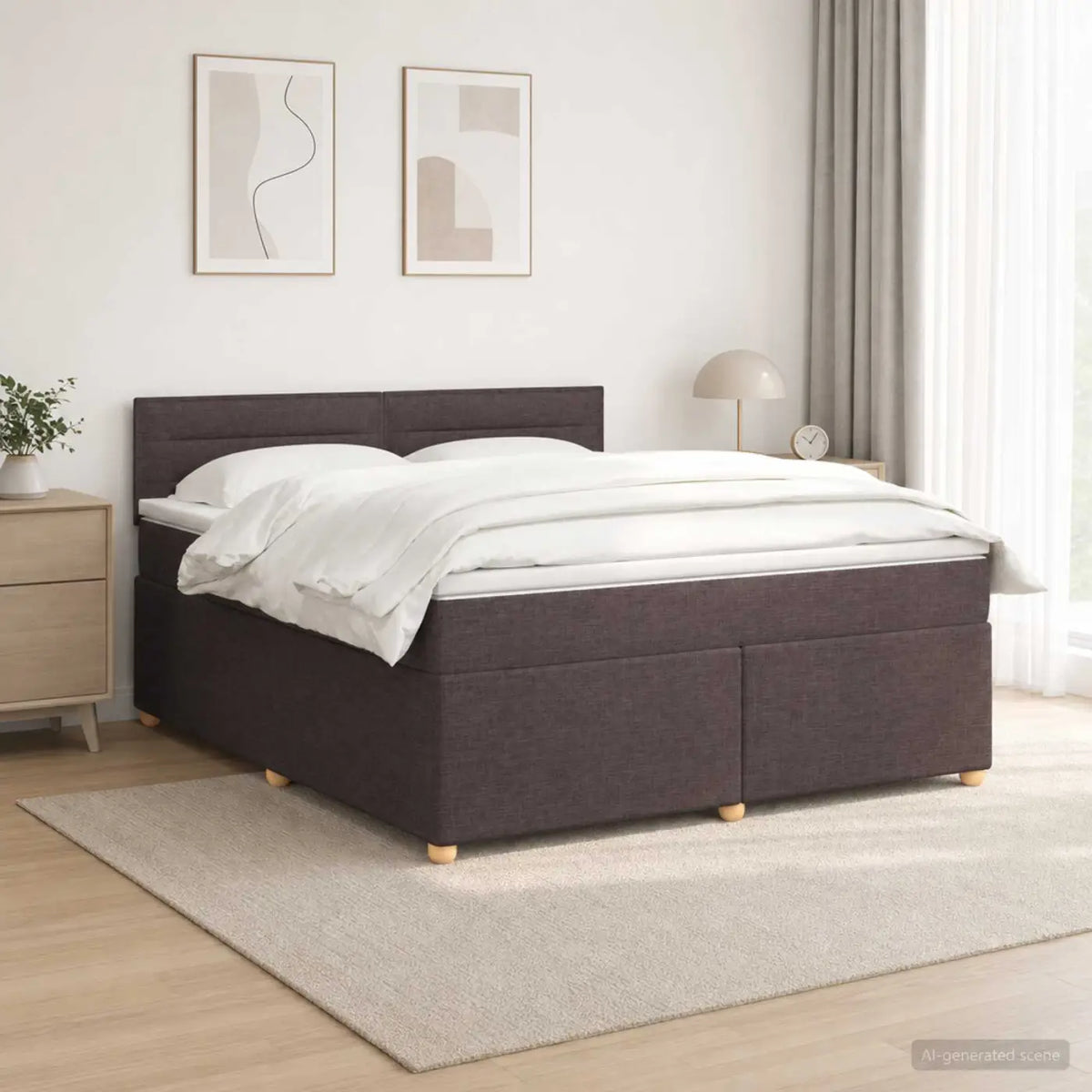 Lit boxspring avec matelas Marron foncé 160 x 200 cm Tissu - XIOS